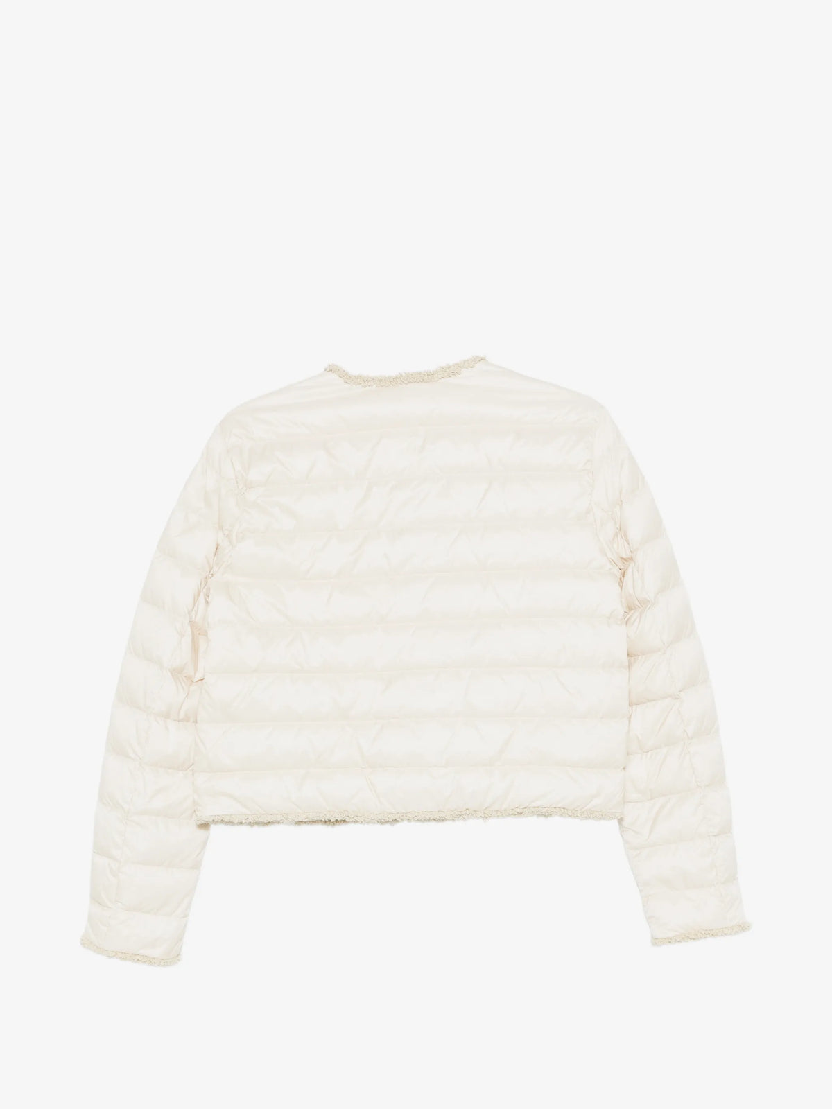 Image of White Floral Short Down Jacket by Moncler for Women - Season Spring-Summer 2026 - Model View 2