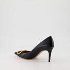   Valentino Garavani, black leather pumps, pointed-toe shoes, high-end fashion, luxury footwear