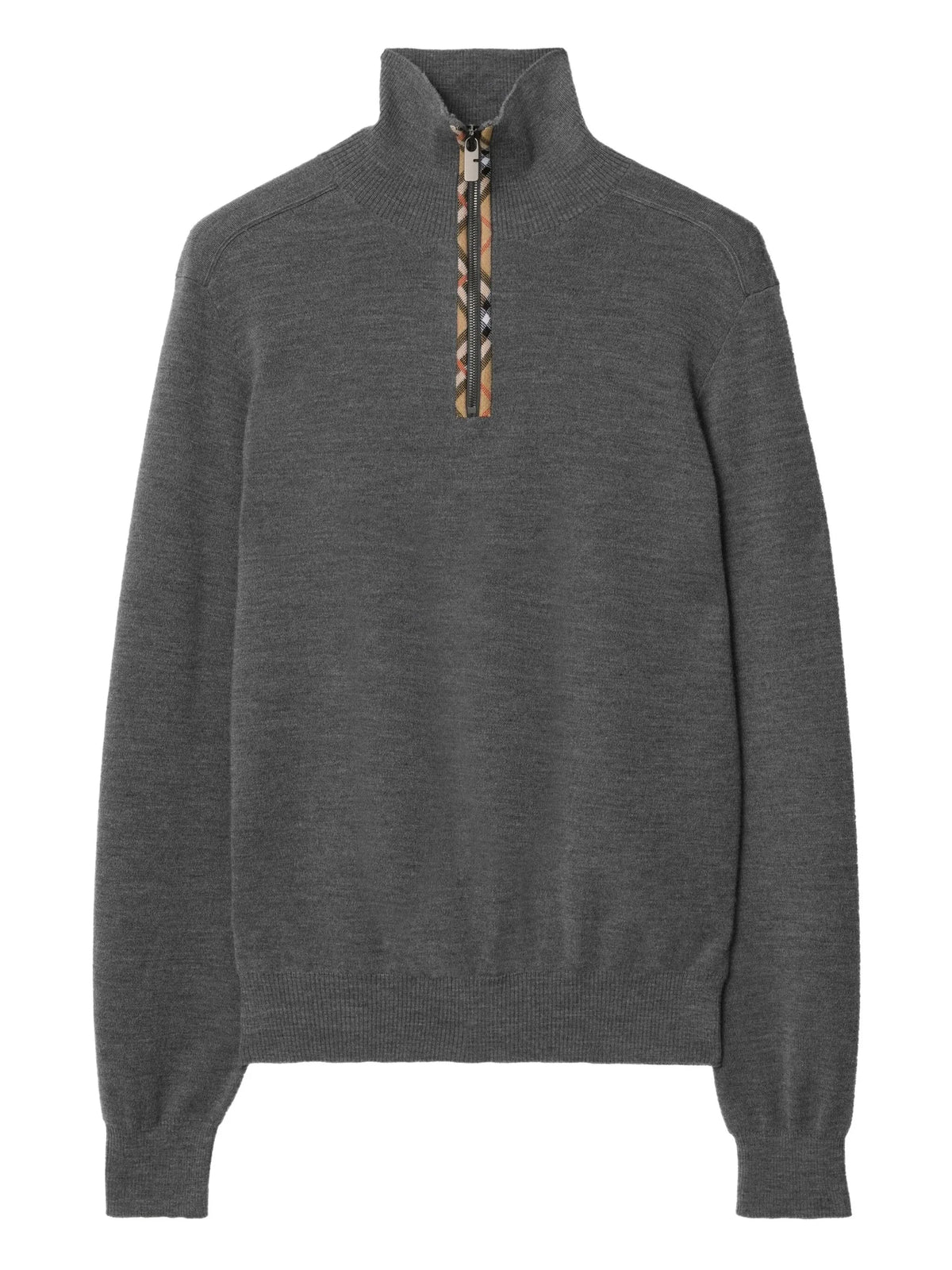 Image of Grey Wool Zip Sweater by Burberry for Men - Season Spring-Summer 2026 - Model View 1