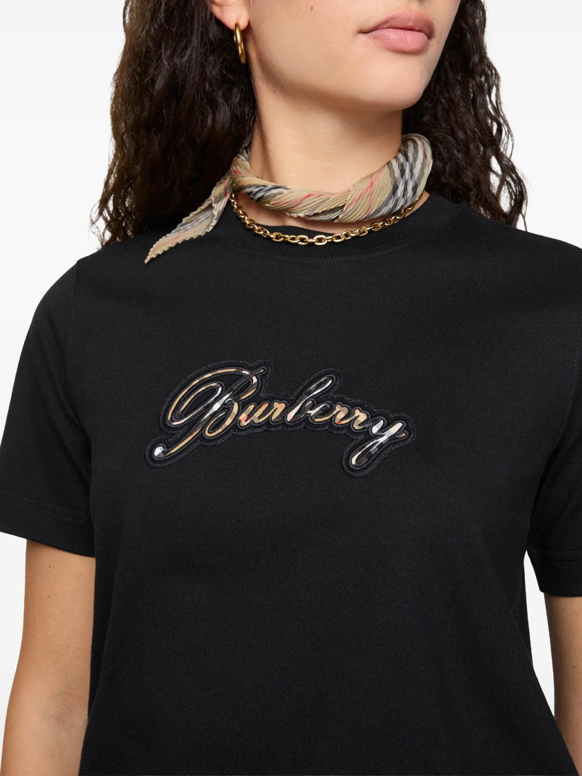 Image of Burberry Check Logo T-Shirt by Burberry for Women - Season Spring-Summer 2026 - Model View 3