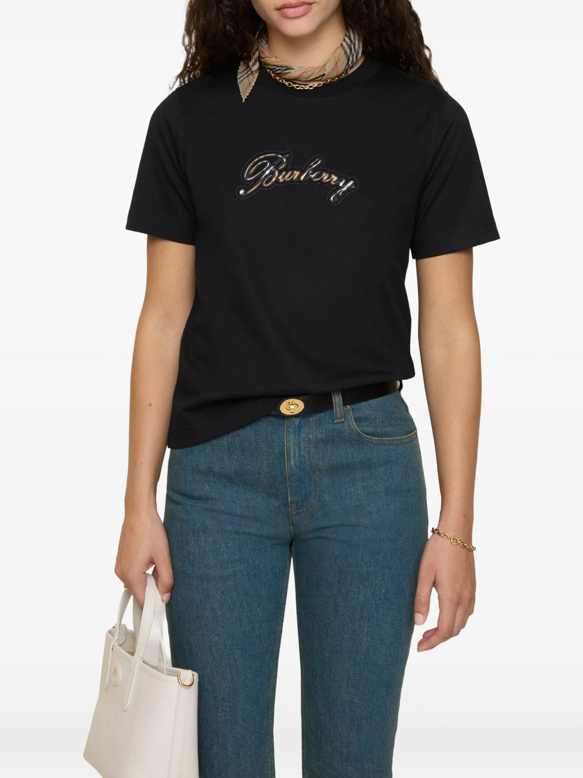 Image of Burberry Check Logo T-Shirt by Burberry for Women - Season Spring-Summer 2026 - Model View 2