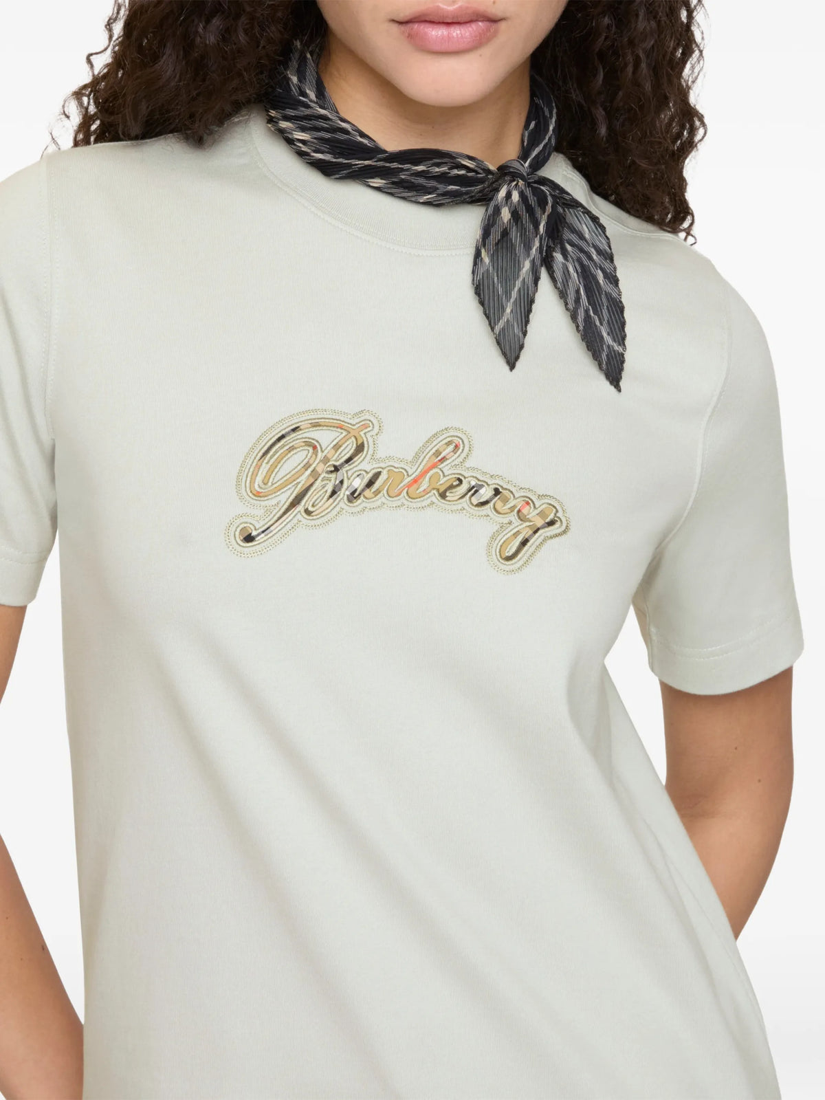 Image of T-Shirt Logo Check Green by Burberry for Women - Season Spring-Summer 2026 - Model View 3