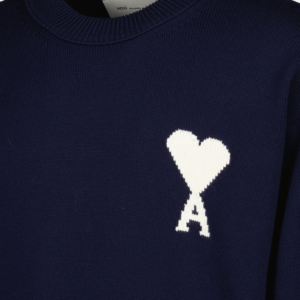 Image of Pull Ami de Coeur Marine - Ami Paris - Unisex by Ami PARIS for Unisex - Season Spring-Summer 2026 - Detail View 1