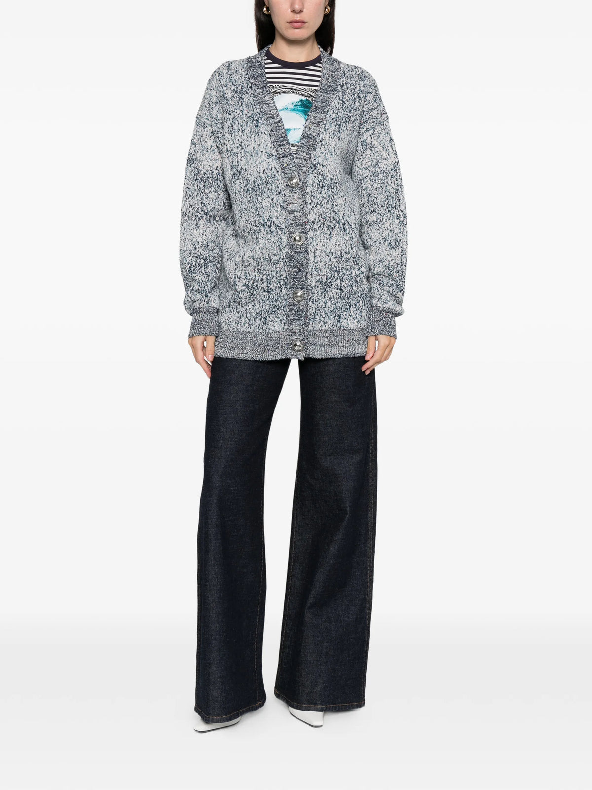 Image of Tweed Effect Blue Cardigan by Rabanne for Women - Season Spring-Summer 2026 - Model View 1