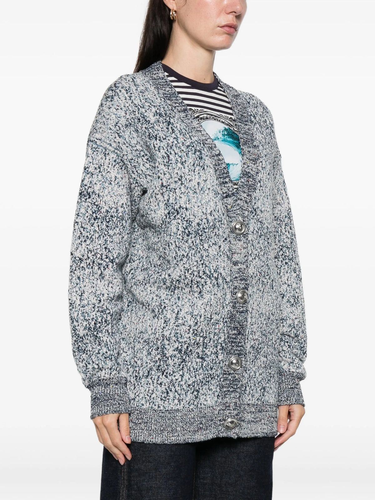 Image of Tweed Effect Blue Cardigan by Rabanne for Women - Season Spring-Summer 2026 - Model View 2