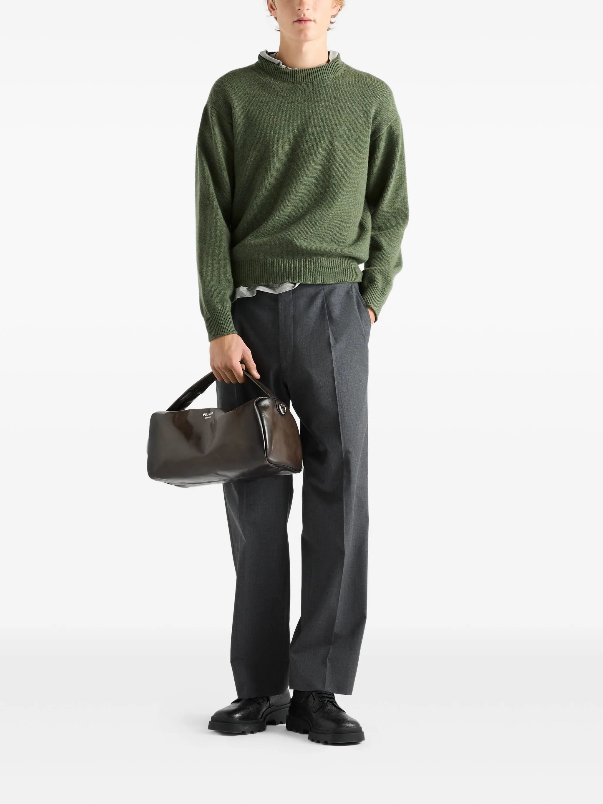 Image of Green Cashmere Pullover by Prada for Men - Season Spring-Summer 2026 - Model view 1