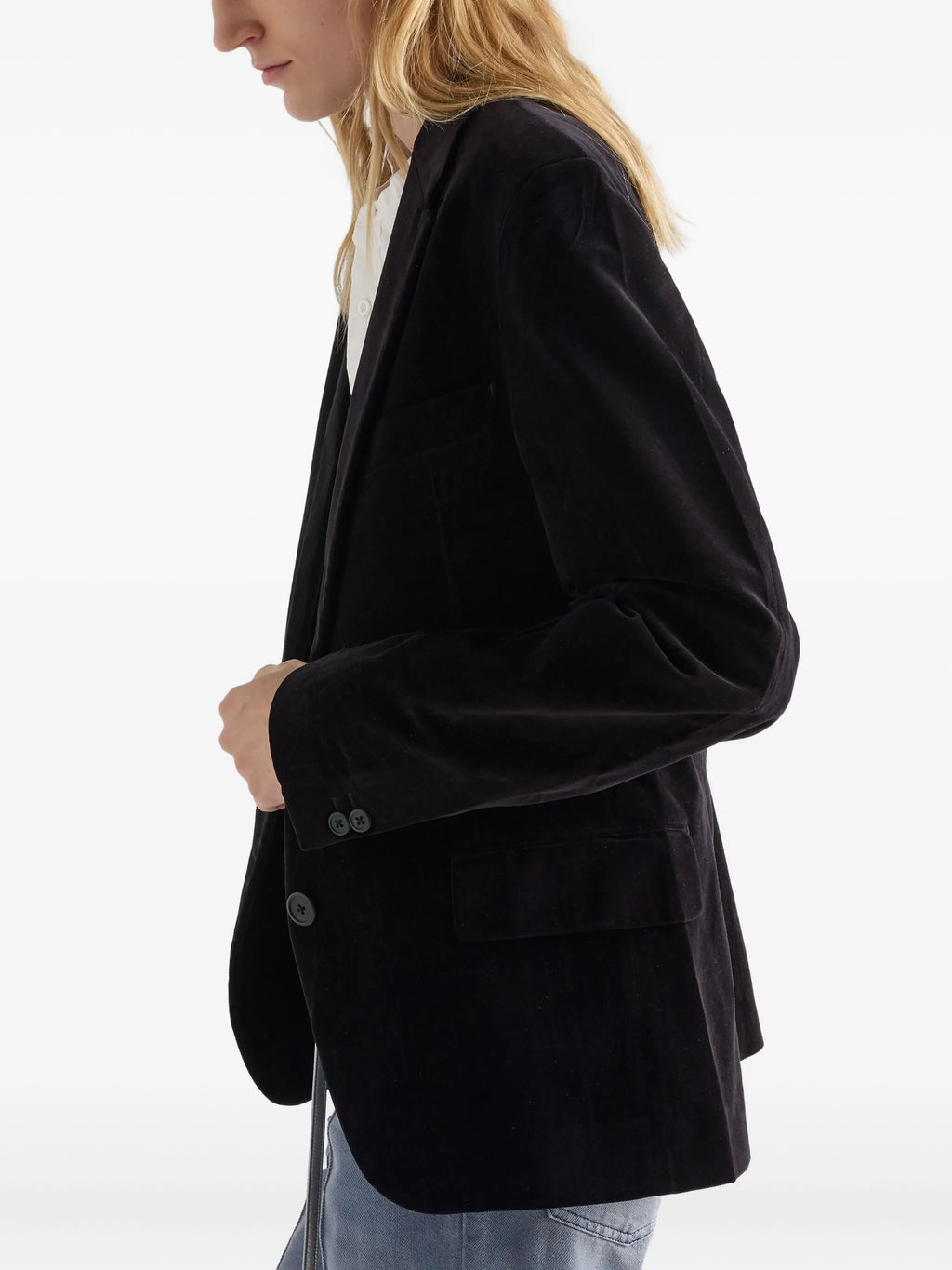 Imagem do Blusão de Veludo Preto da Prada para Mulheres - Temporada Primavera-Verão 2026 - Vista do Modelo 3