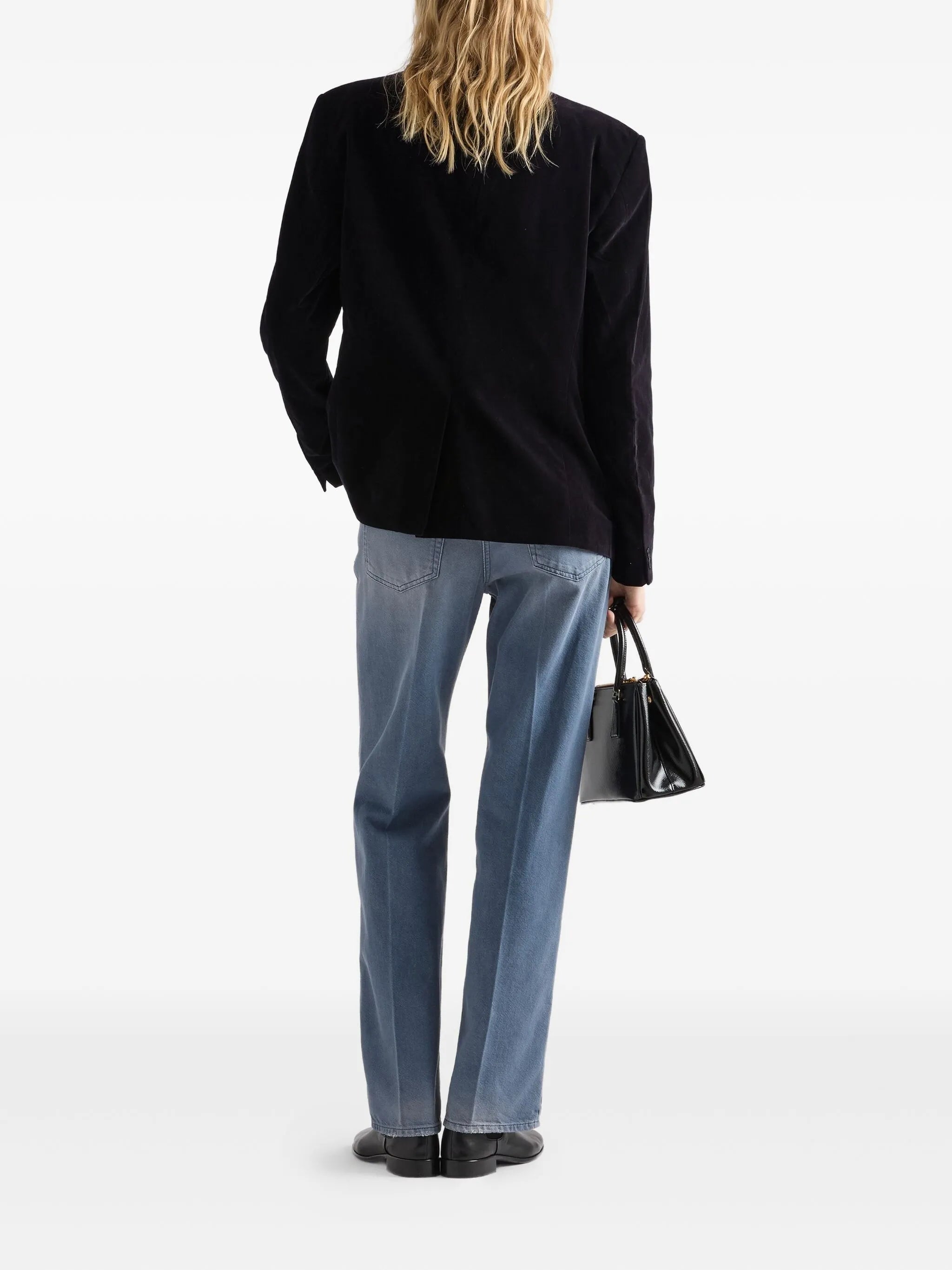 Image of Prada Black Velvet Blazer by Prada for Women - Season Spring-Summer 2026 - Model view 2
