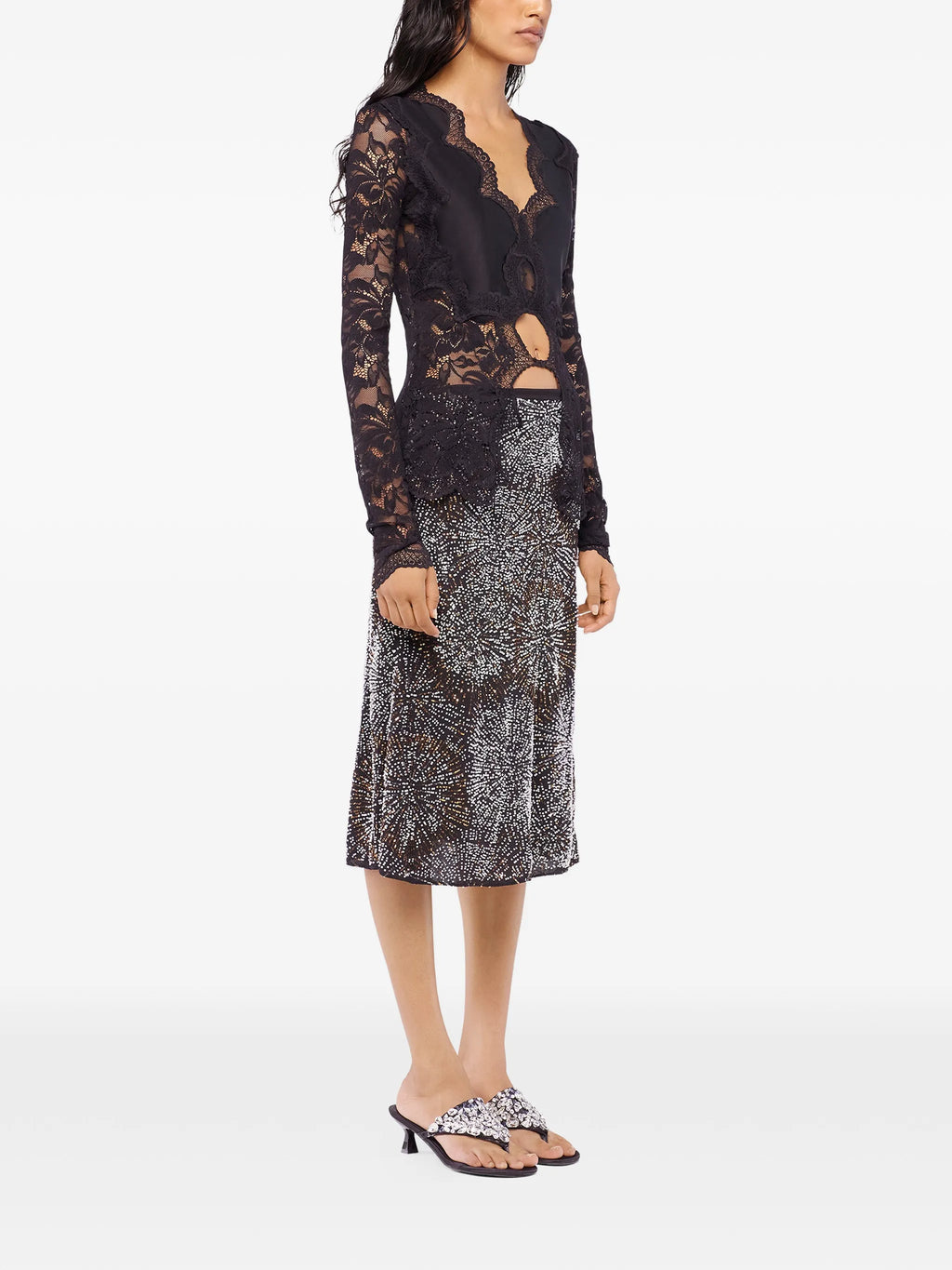 Image of Lace and Jersey Top by Rabanne for Women - Season Spring-Summer 2026 - Model View 2