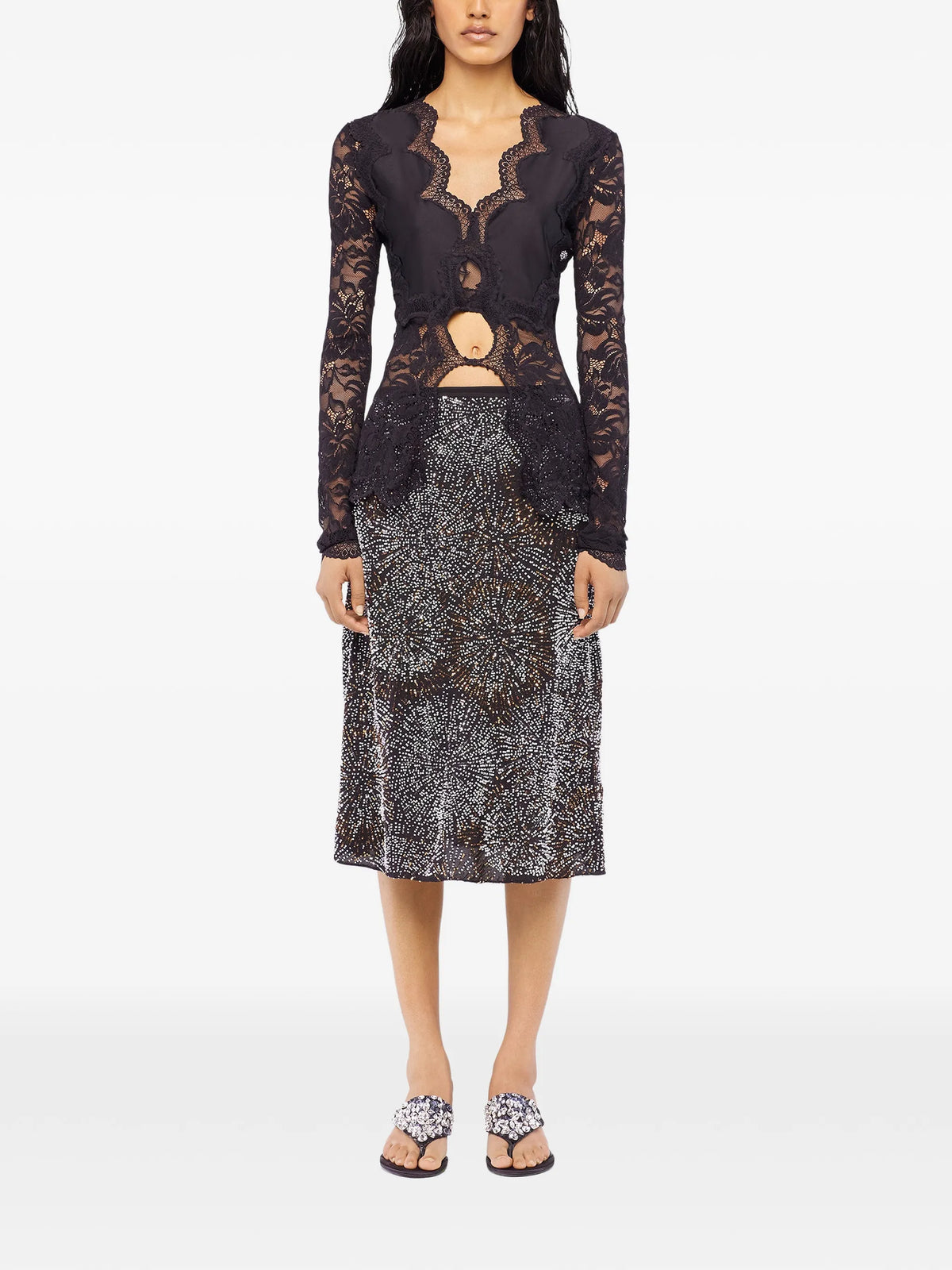 Image of Lace and Jersey Top by Rabanne for Women - Season Spring-Summer 2026 - Model View 1