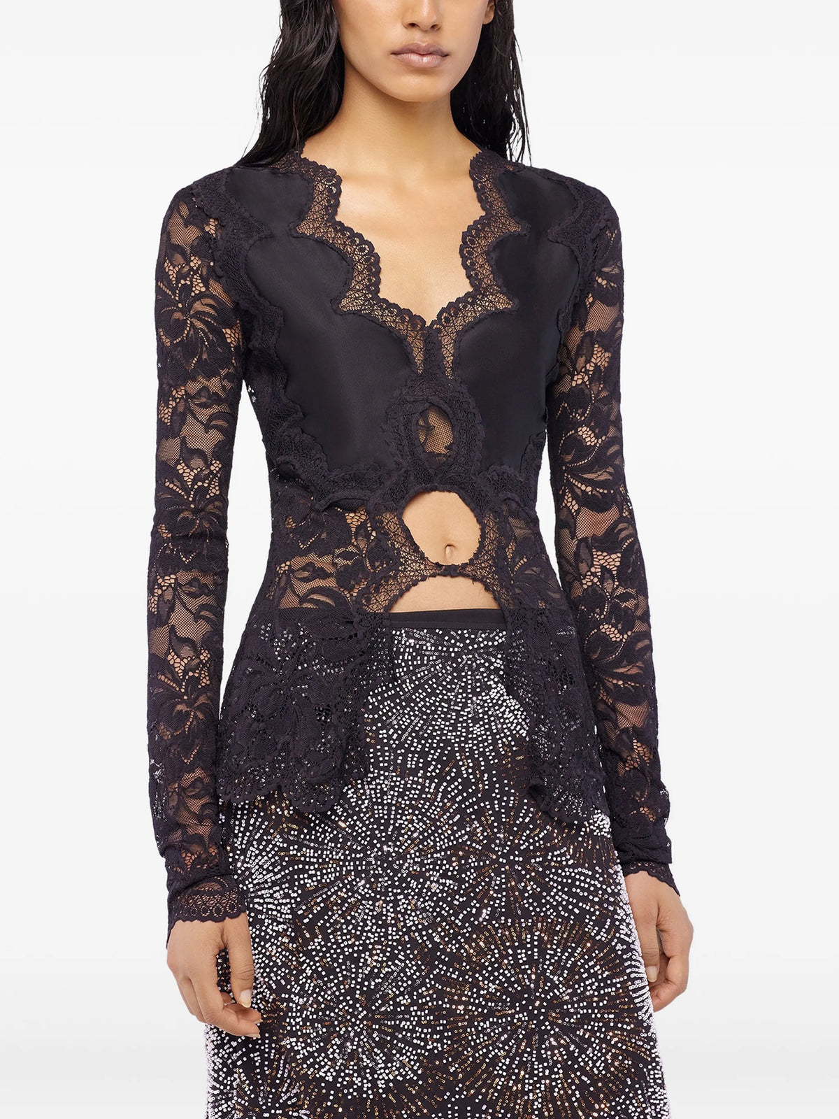 Image of Lace and Jersey Top by Rabanne for Women - Season Spring-Summer 2026 - Model View 3