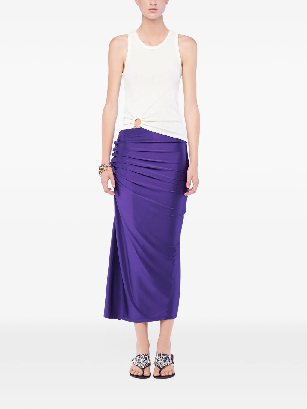 Image of Draped Midi Jersey Skirt by Rabanne for Women - Season Spring-Summer 2026 - Model View 1