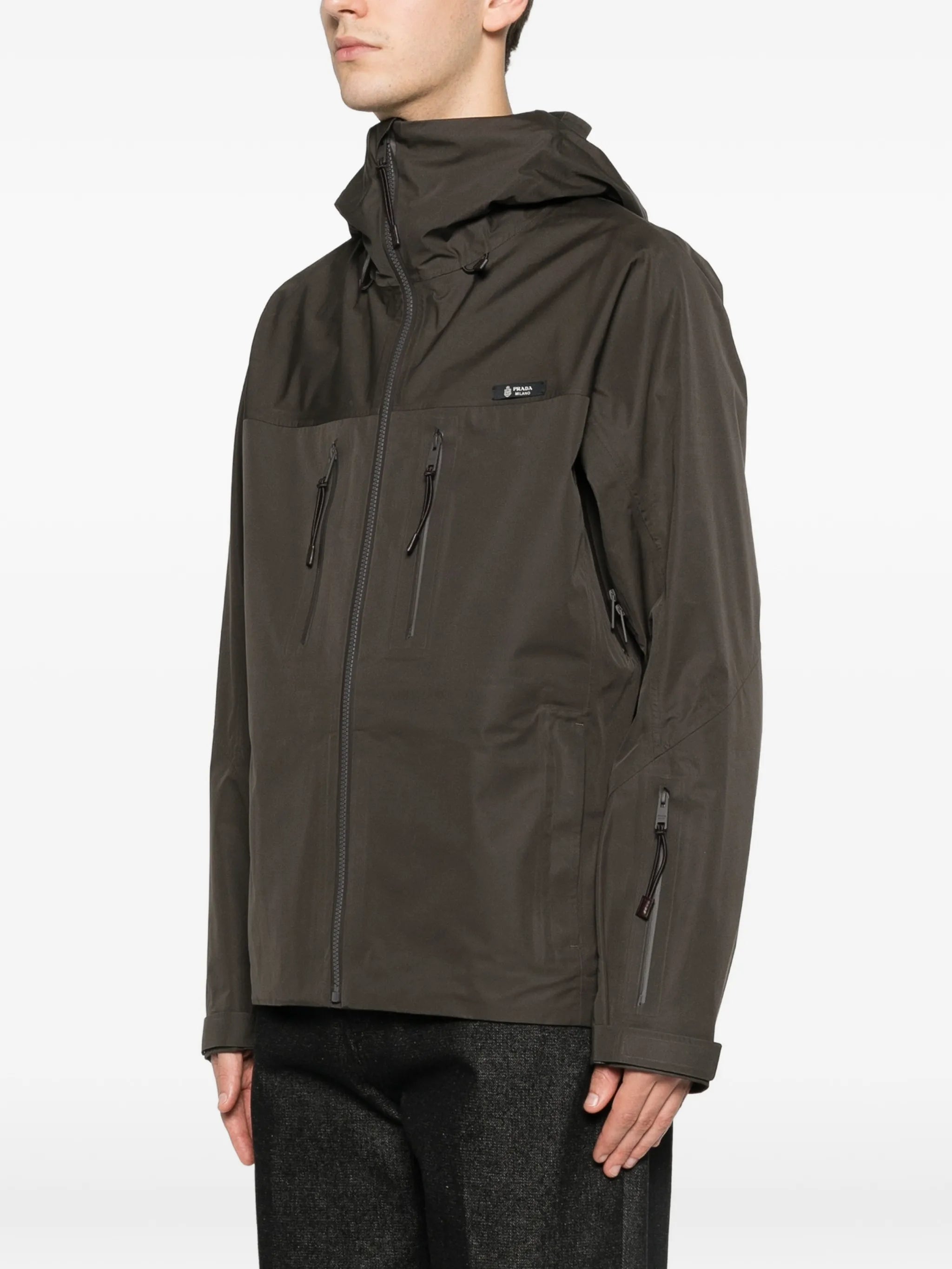 Image of Technical Fabric Brown Jacket by Prada for Men - Season Spring-Summer 2026 - Model view 2