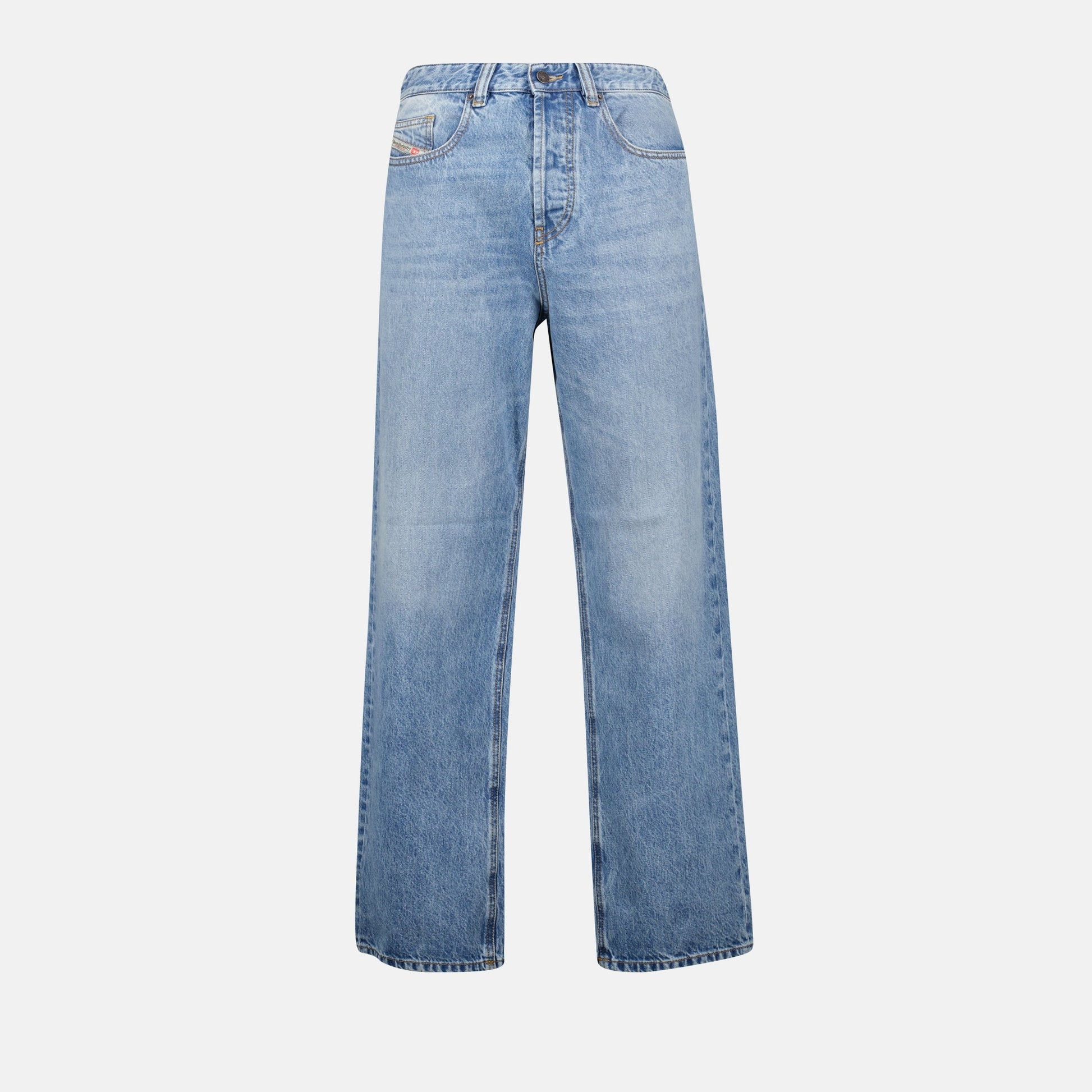 Diesel 2001 jean, light blue jeans, straight casual denim, five-pocket design, button closure jeans