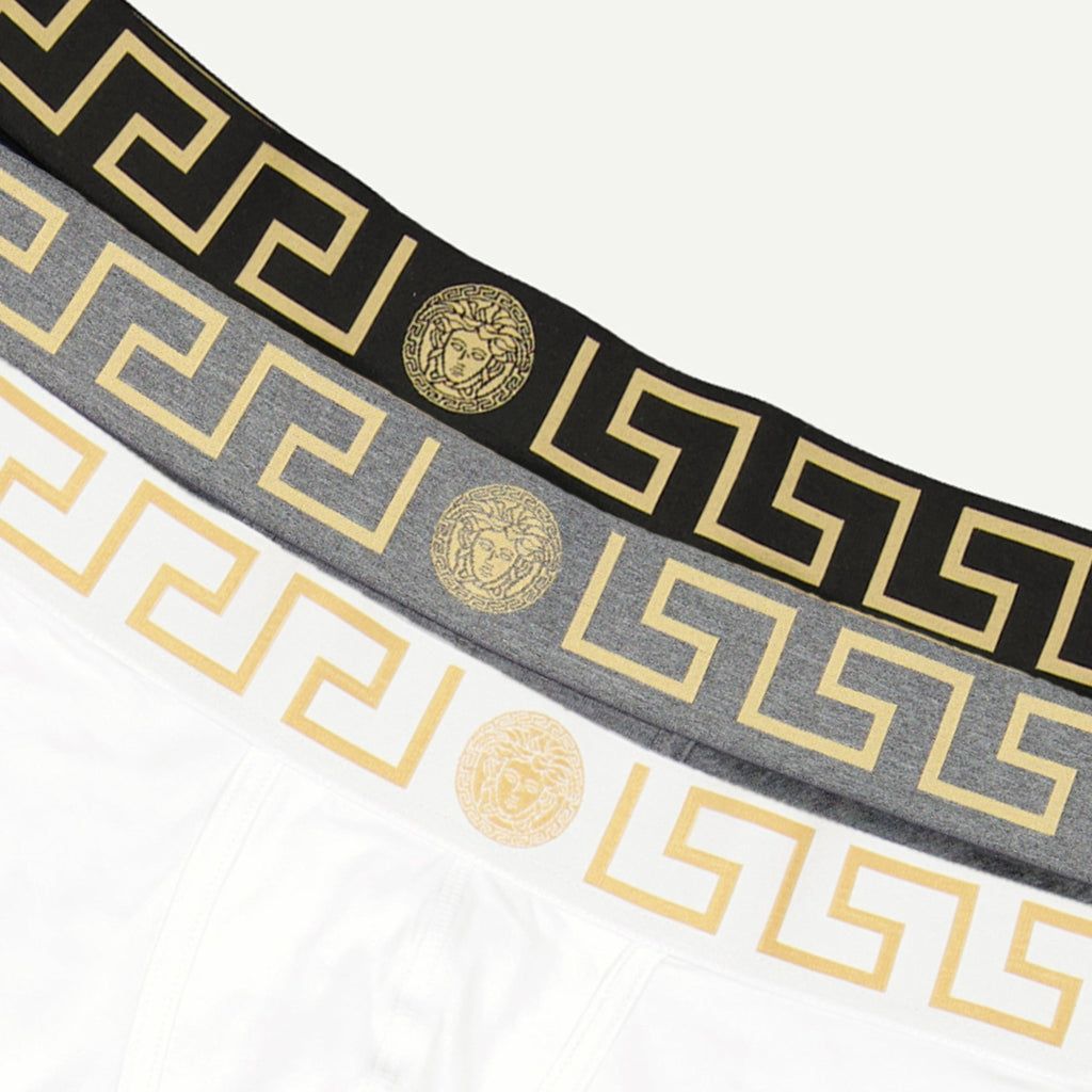 Versace boxers, cotton boxers, men's essentials, Medusa Greca, black grey white boxers