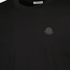 Moncler t-shirt, black logo shirt, cotton jersey t-shirt, leather patch t-shirt, autumn winter collection