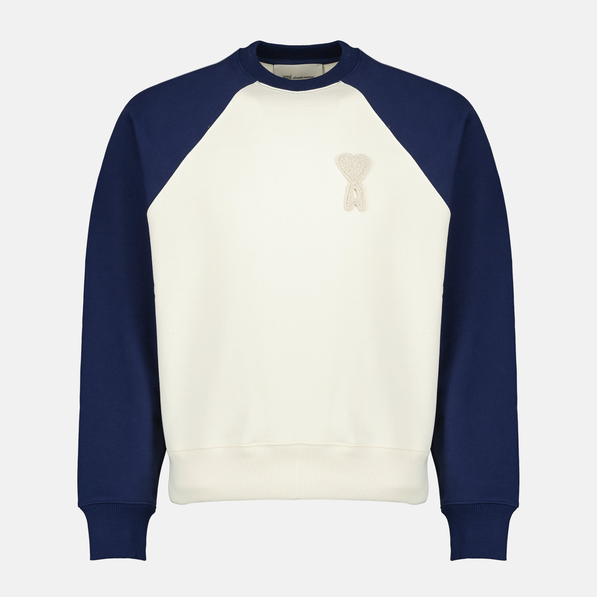 Image of Sweatshirt ami de coeur tissé bleu et blanc by Ami PARIS for Unisex - Season Spring-Summer 2026 - Front View