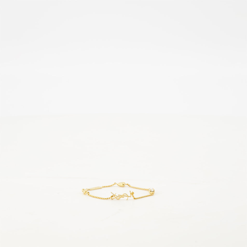 Cassandre bracelet, gold charms bracelet, elegant accessories, Saint Laurent bracelet, strass jewelry