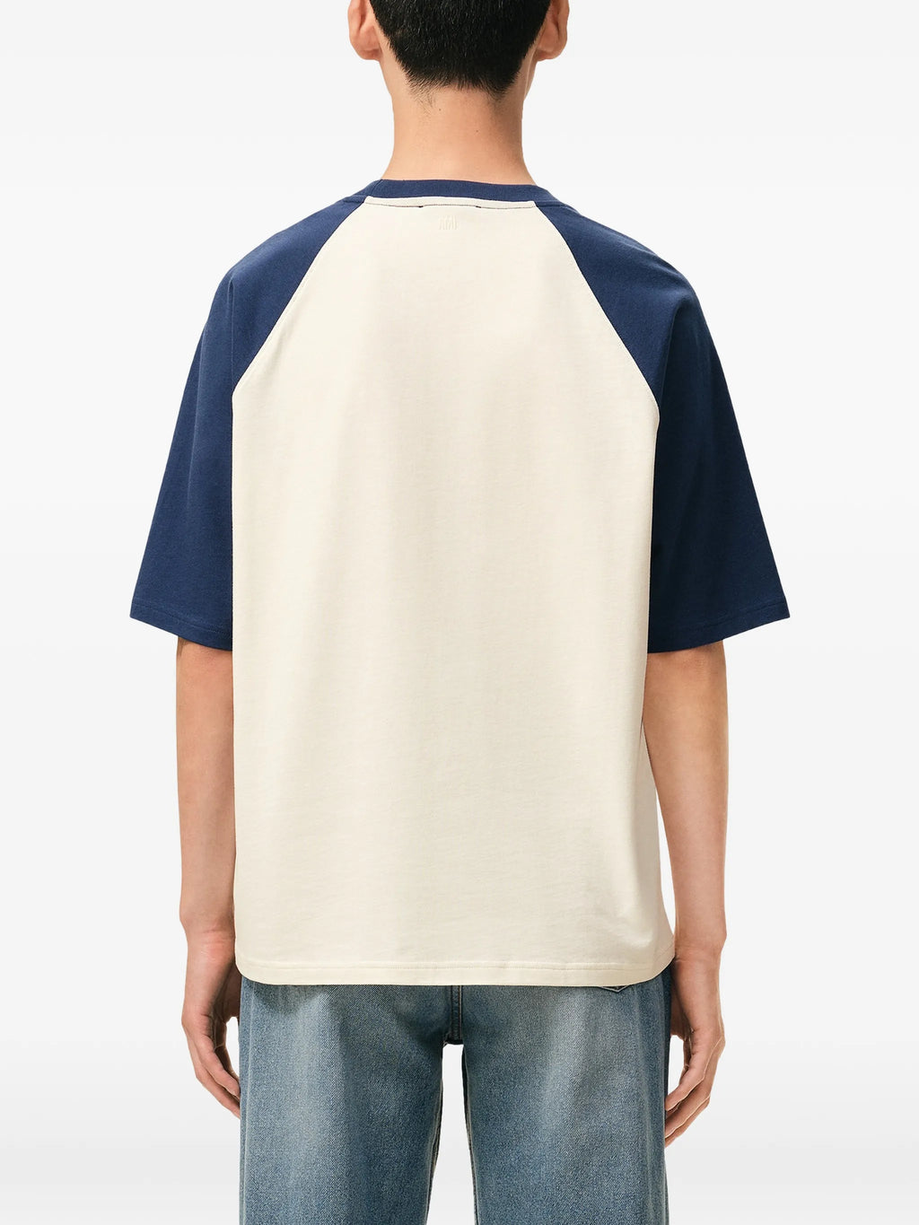 Image of White and Blue Cotton T-Shirt by Ami PARIS for Unisex - Season Spring-Summer 2026 - Model view 3