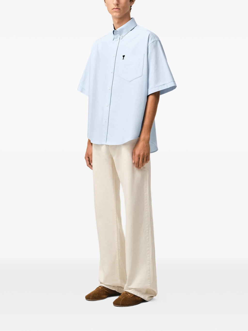 Image of Boxy Shirt Ami de Coeur Blue by Ami PARIS for Men - Season Spring-Summer 2026 - Model view 2