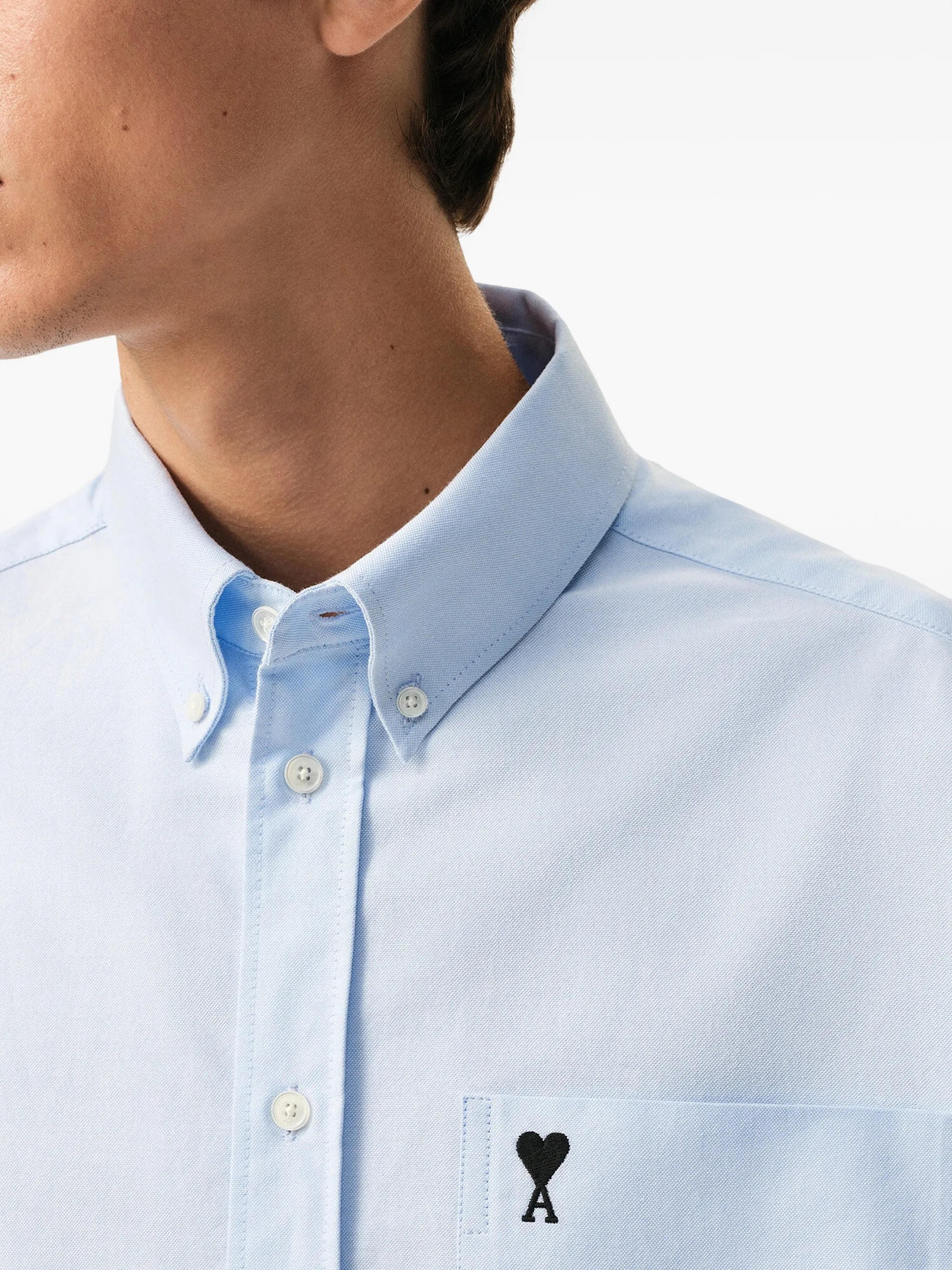 Image of Boxy Shirt Ami de Coeur Blue by Ami PARIS for Men - Season Spring-Summer 2026 - Model view 4