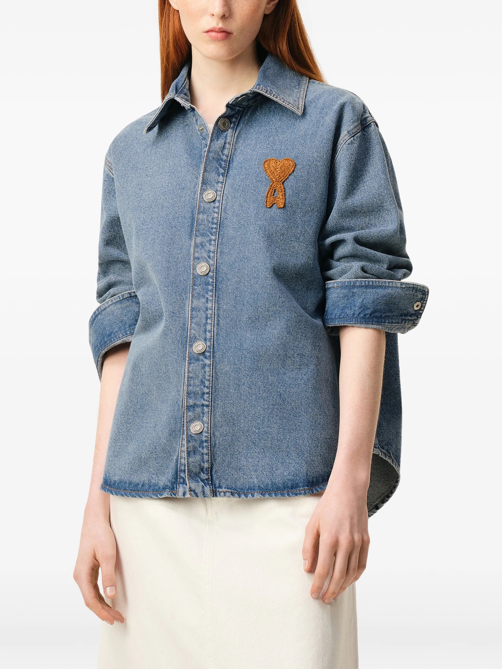 Blue Ami de Coeur Crochet Denim Shirt - Ami PARIS - Women | WE IN 