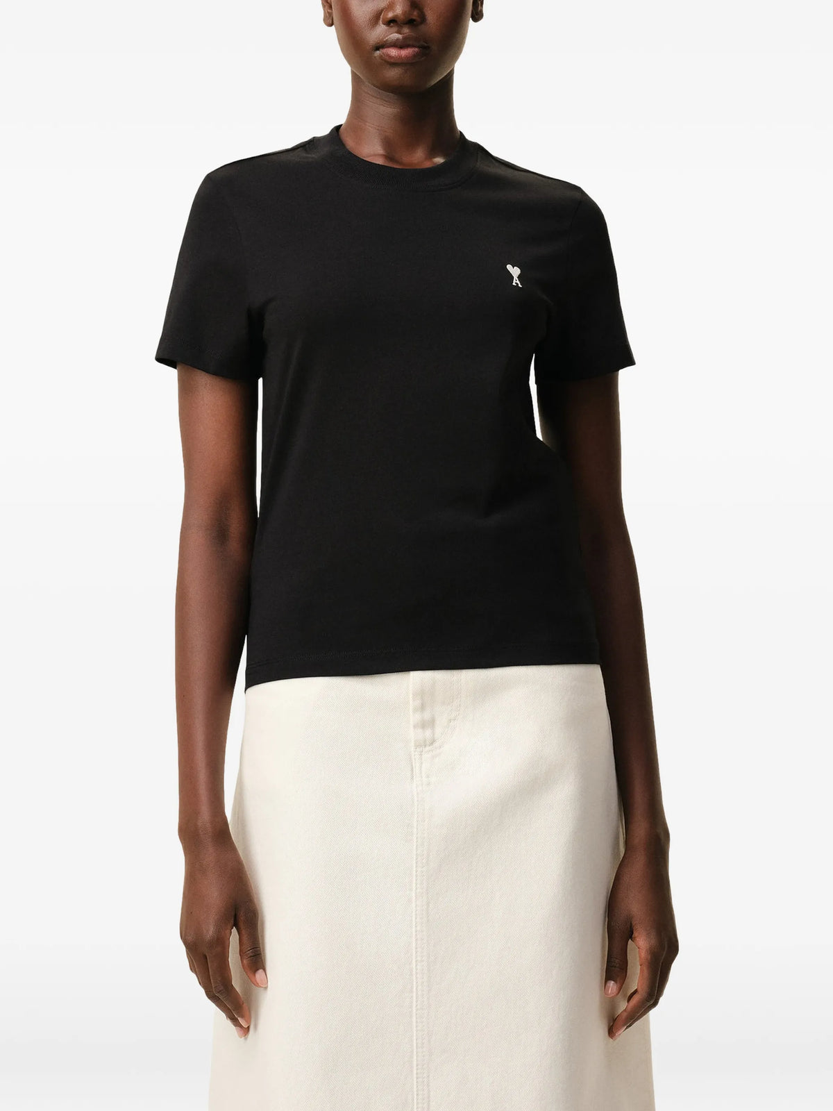 Image of t-shirt ami de coeur black cotton by Ami PARIS for Women - Season Spring-Summer 2026 - Model View 2