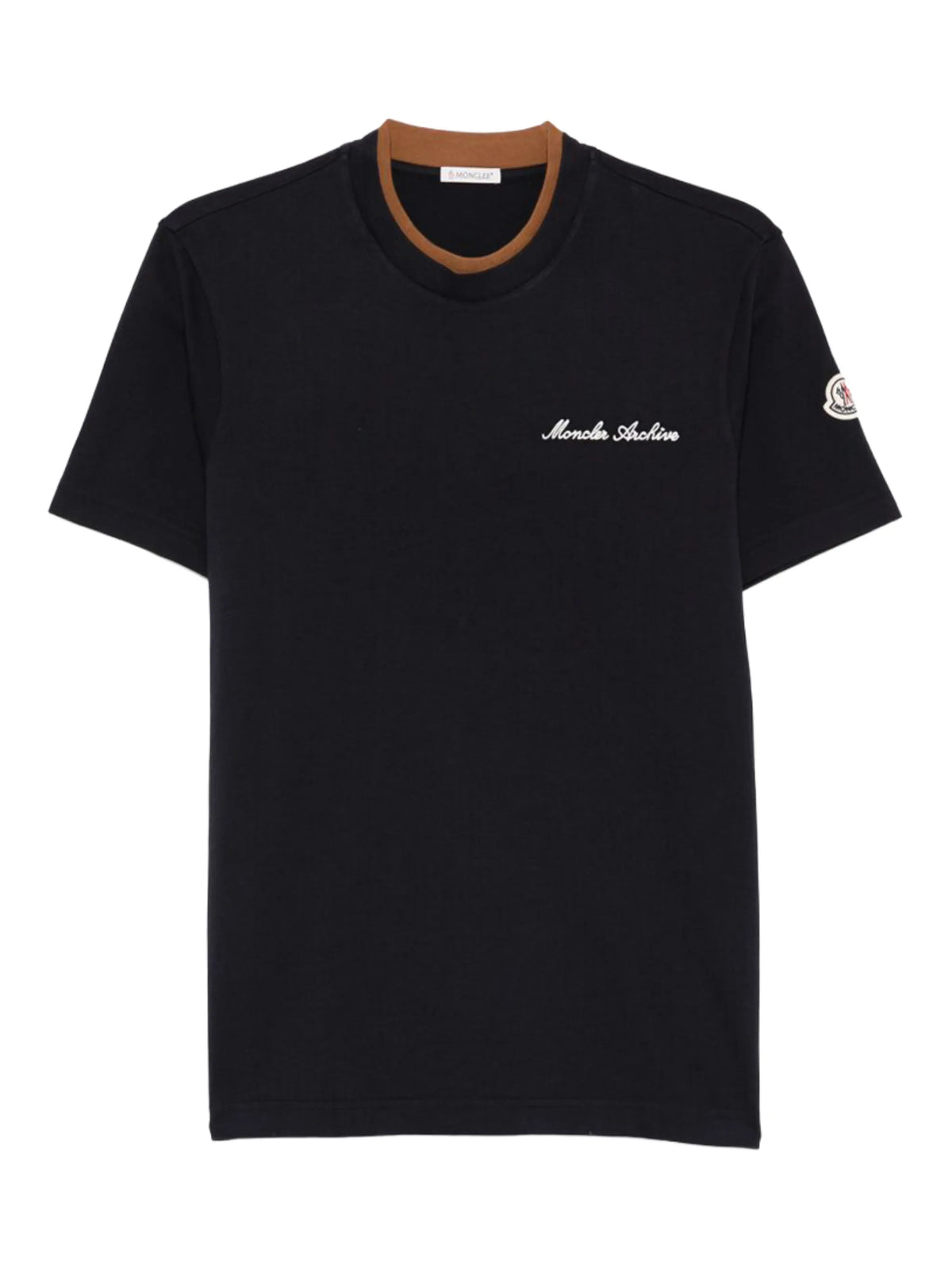 Image of Moncler Embroidered Navy T-Shirt by Moncler for Men - Season Spring-Summer 2026 - Model View 1