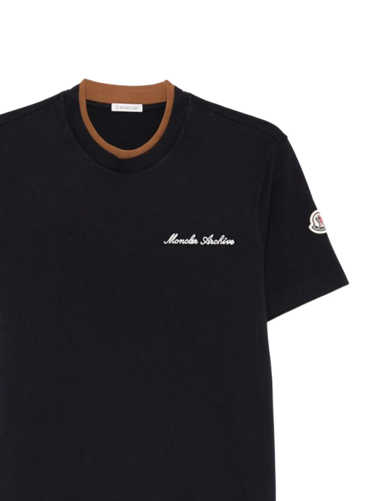 Image of Moncler Embroidered Navy T-Shirt by Moncler for Men - Season Spring-Summer 2026 - Model View 2