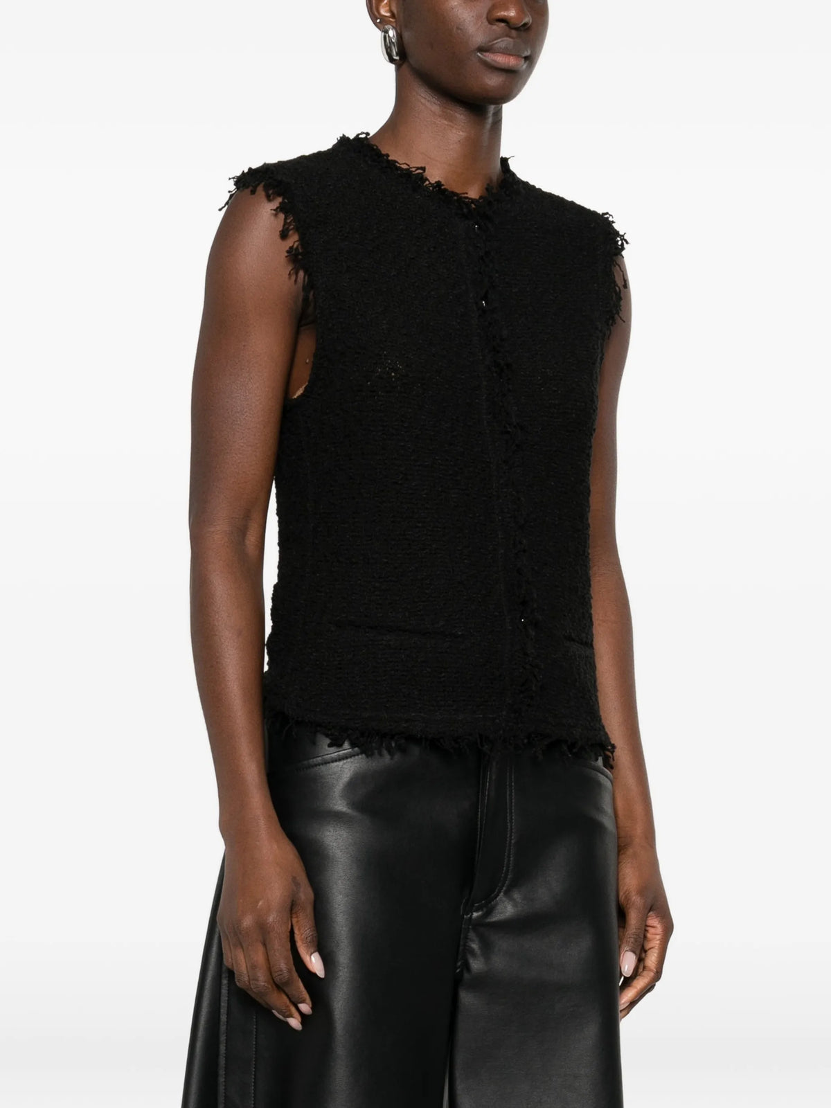 Image of Black Tweed Sleeveless Jacket by Iro for Women - Season Spring-Summer 2026 - Model View 2