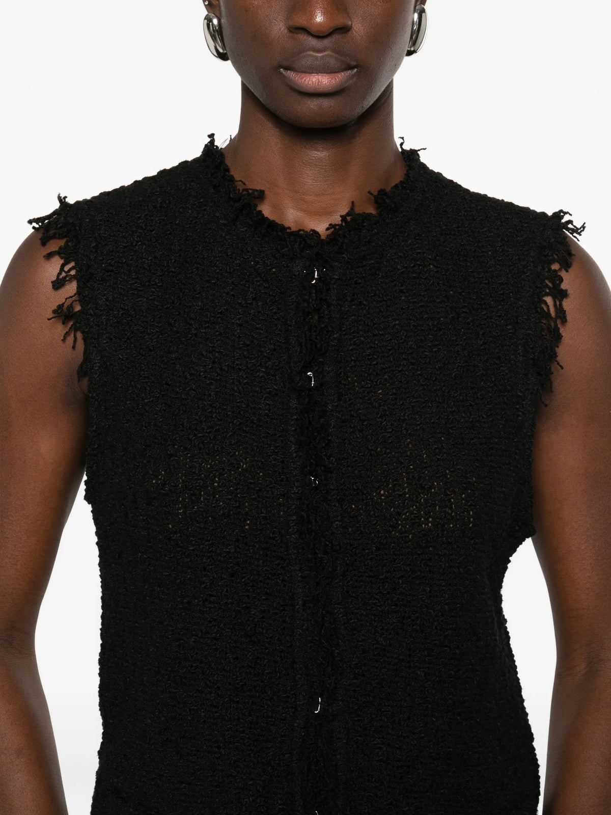 Image of Black Tweed Sleeveless Jacket by Iro for Women - Season Spring-Summer 2026 - Model View 4