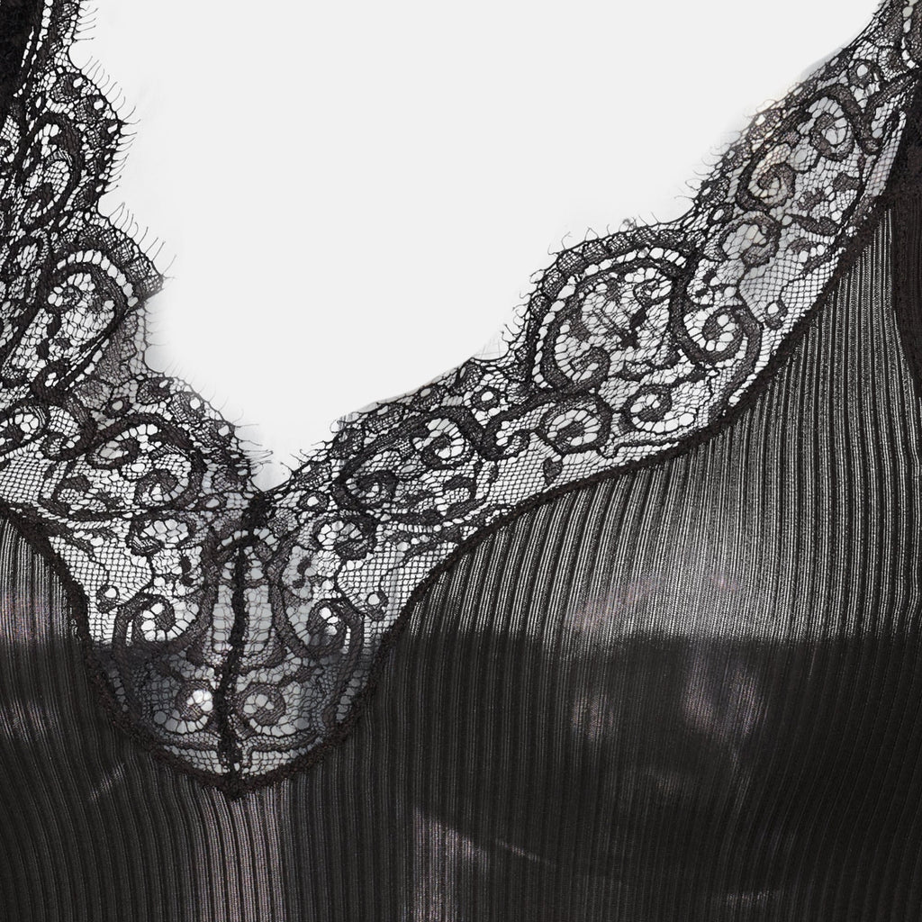 silk tank top, Saint Laurent top, black tank top, adjustable straps, lace finish