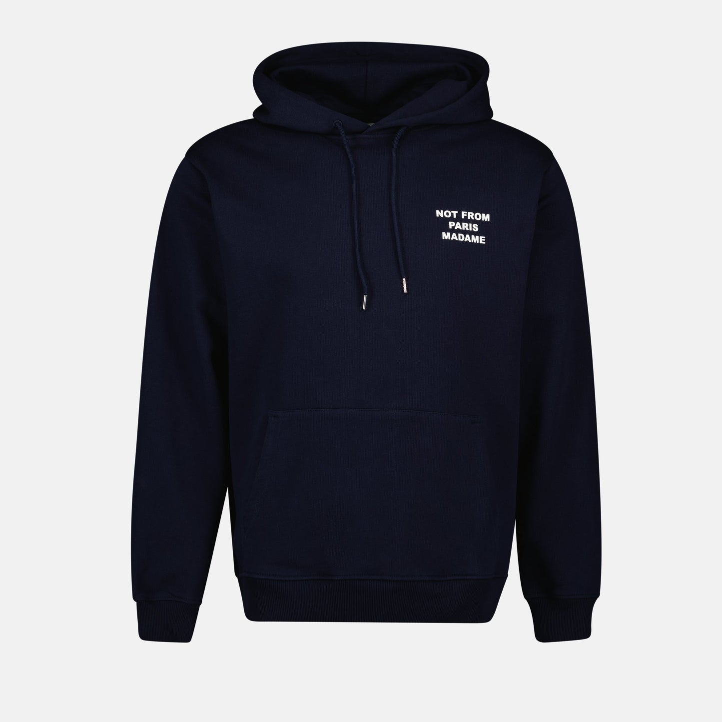 Navy hoodie, cotton piqué hoodie, slogan hoodie, Drôle de Monsieur, spring-summer fashion