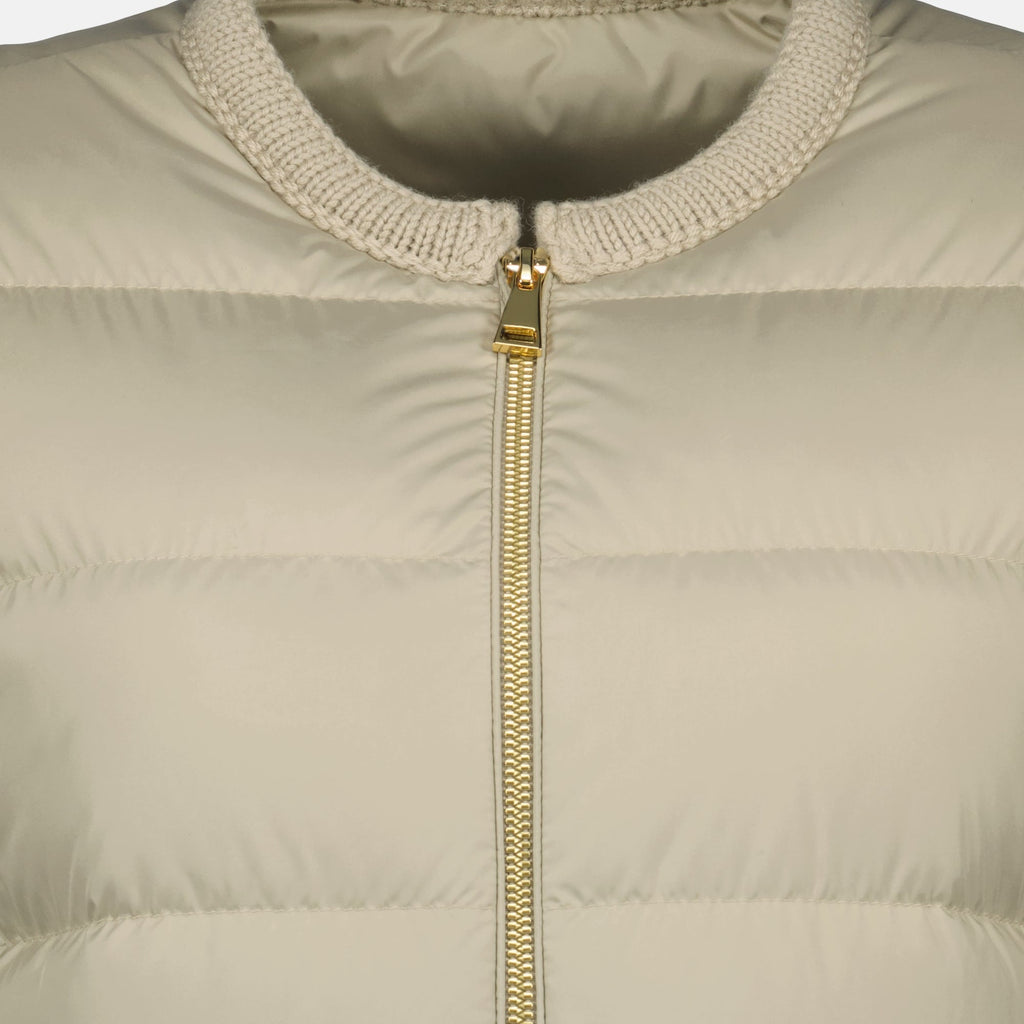 Moncler jacket, beige down jacket, Autumn-Winter collection, women's outerwear, cozy wool blend