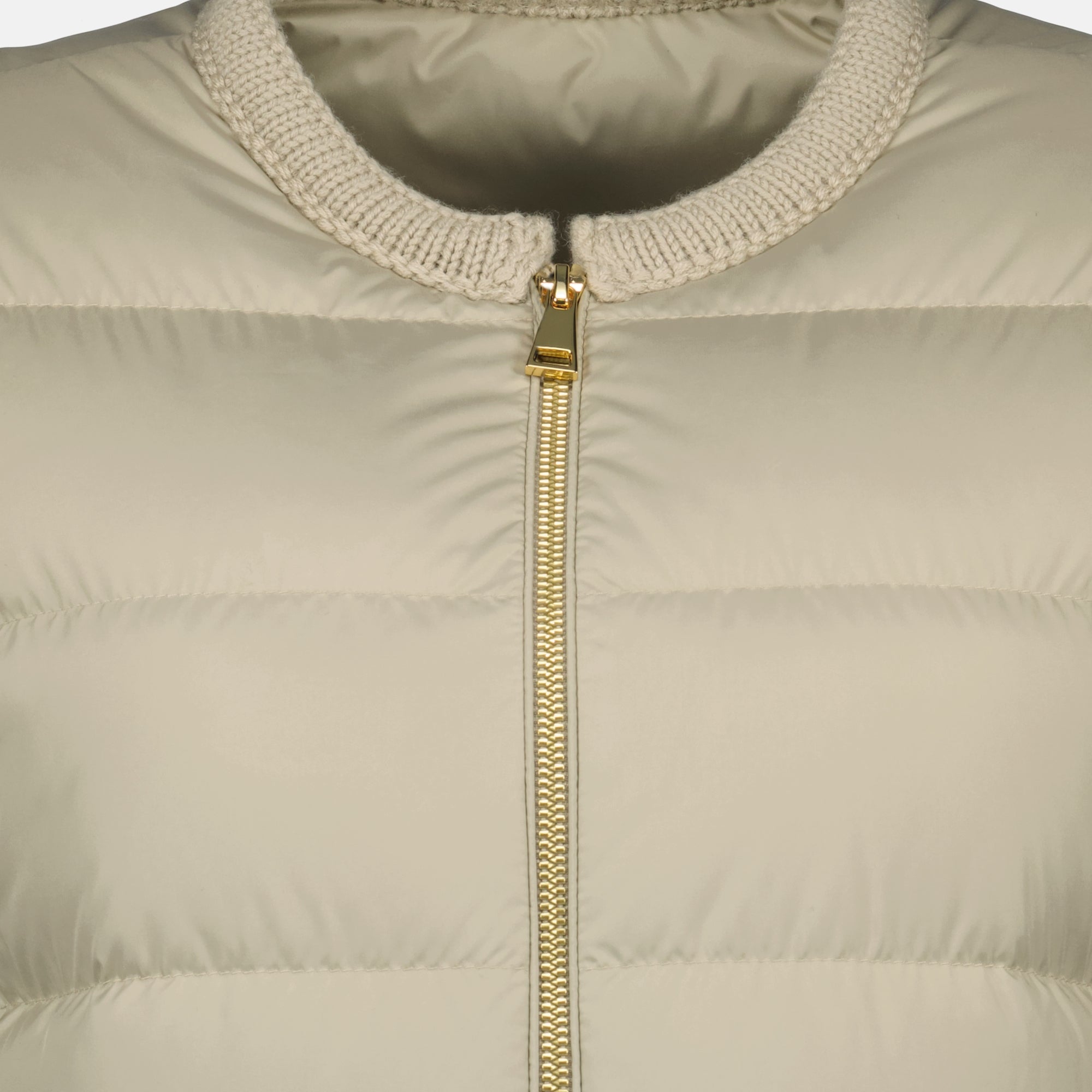 Moncler jacket, beige down jacket, Autumn-Winter collection, women's outerwear, cozy wool blend