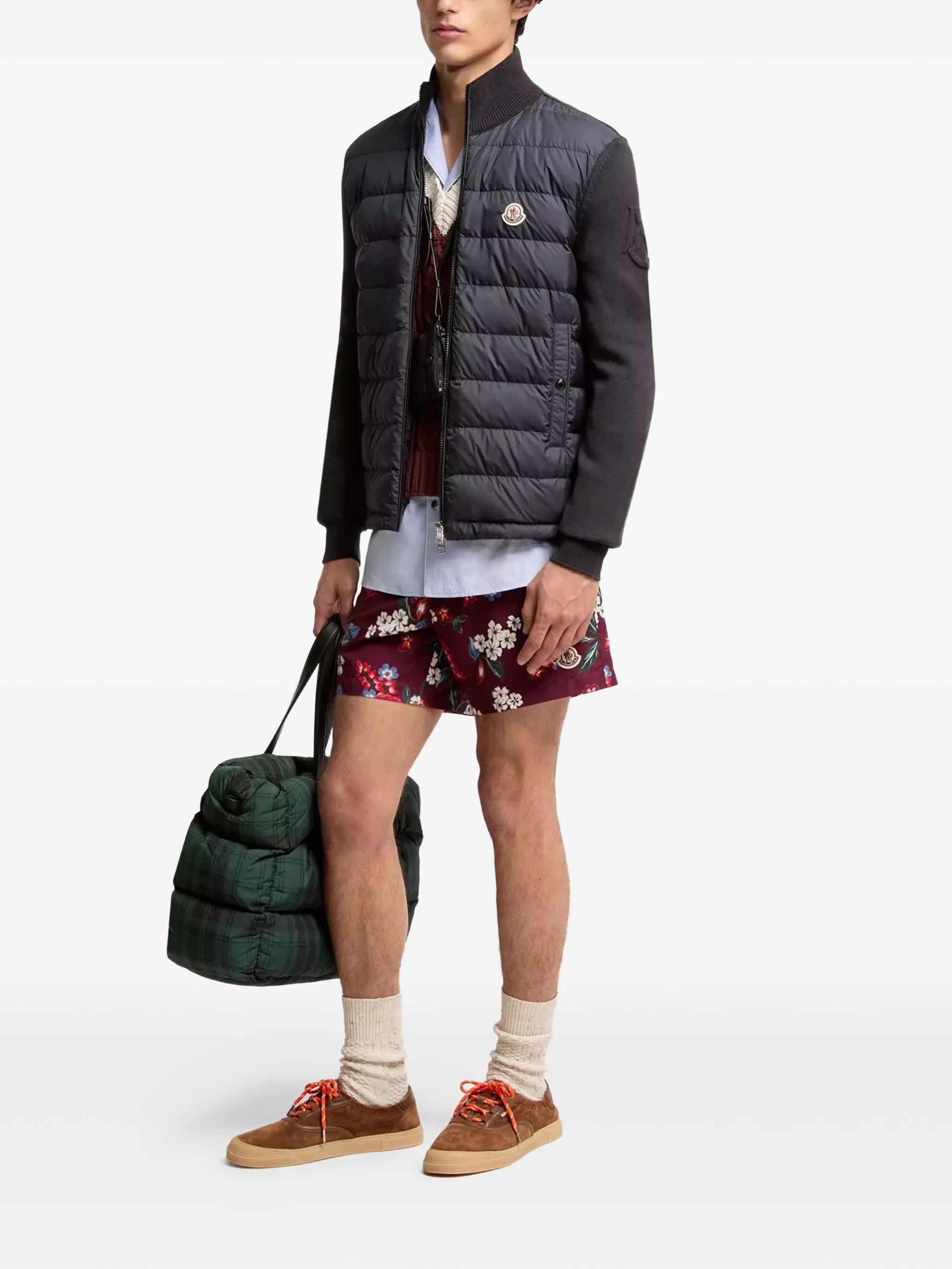 Navy Blue Bi-material Cardigan - Moncler - Men | WE IN STYLE