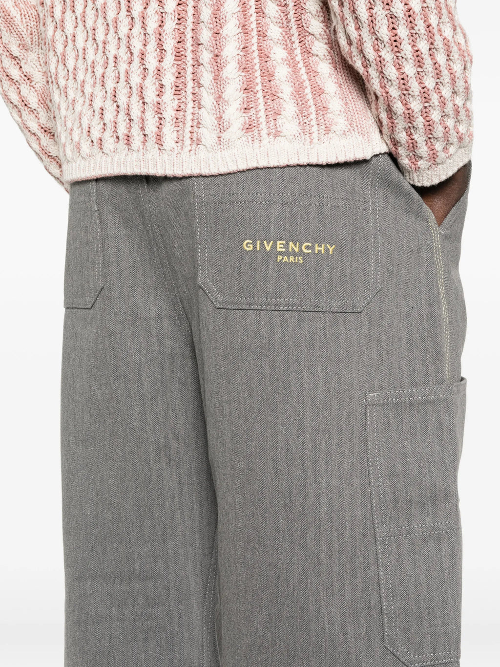 Image of Givenchy Grey Denim Cargo Pants by Givenchy for Men - Season Spring-Summer 2026 - Model View 4