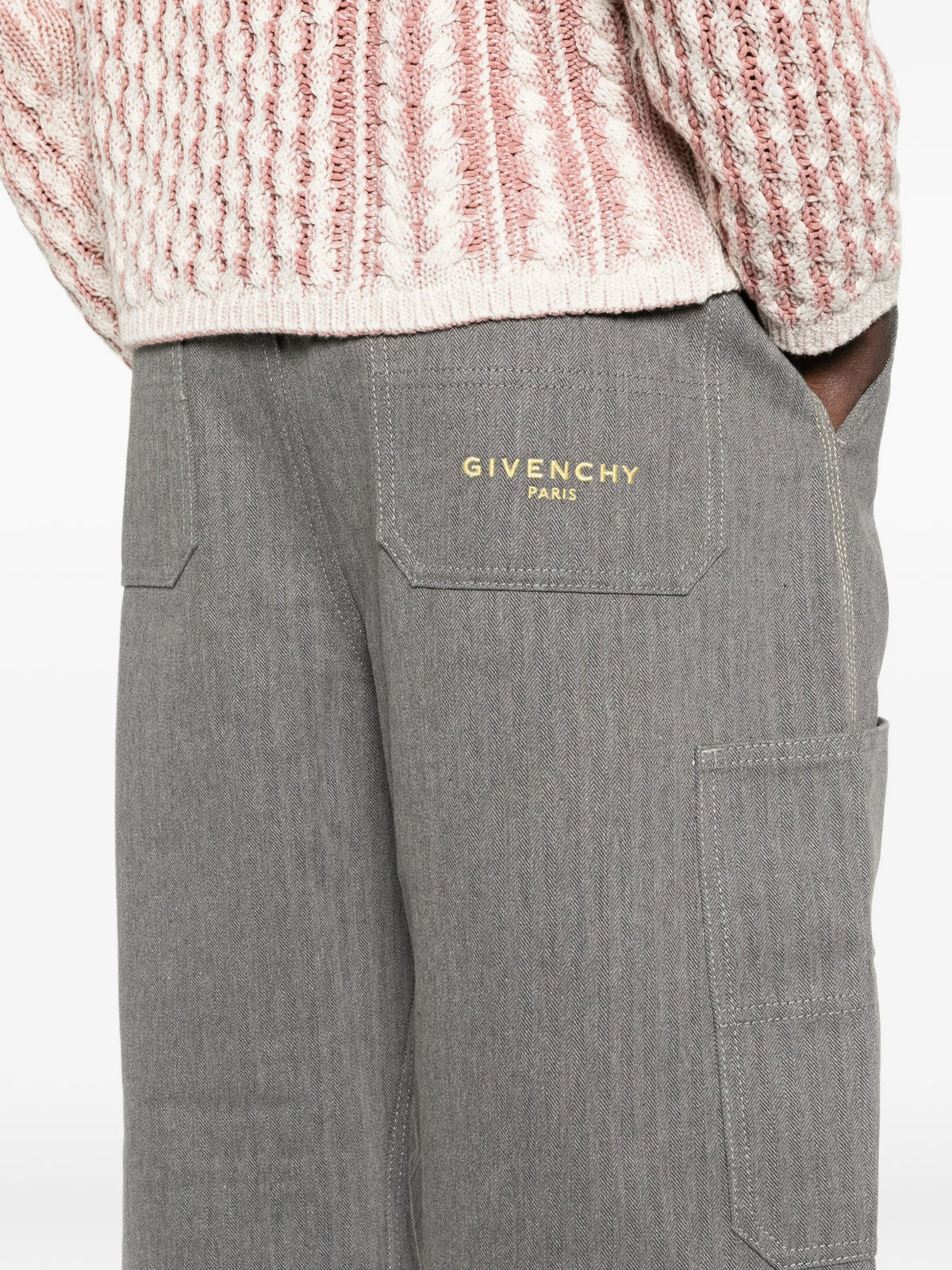 Image of Givenchy Grey Denim Cargo Pants by Givenchy for Men - Season Spring-Summer 2026 - Model View 4