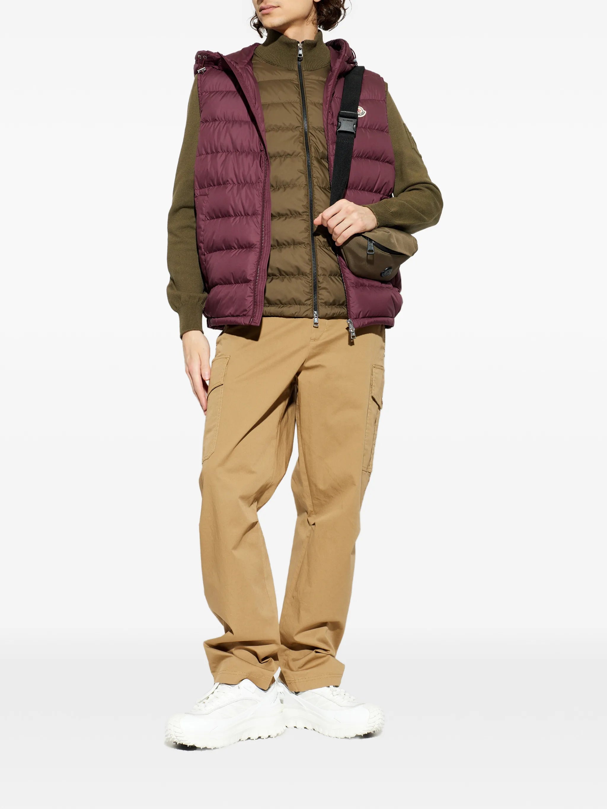 Image of Marseillan Burgundy Down Vest by Moncler for Men - Season Spring-Summer 2026 - Model view 1