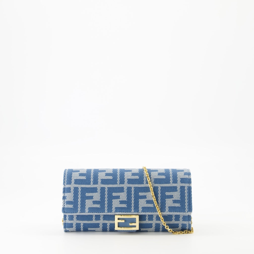 Fendi wallet, denim effect wallet, continental wallet, designer accessories, jacquard fabric