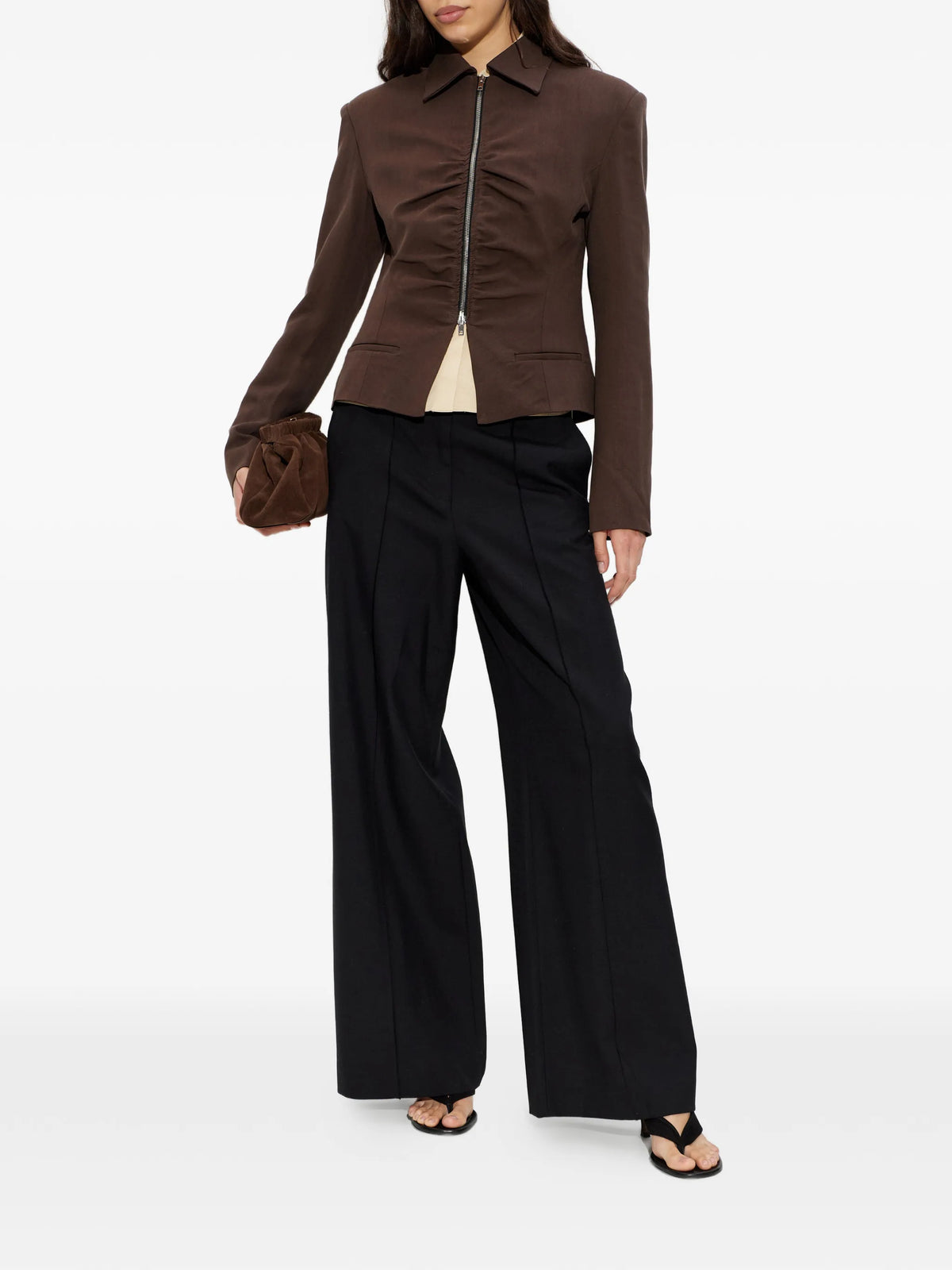 Image of Brown Gathered Jacket by Iro for Women - Season Spring-Summer 2026 - Model View 1