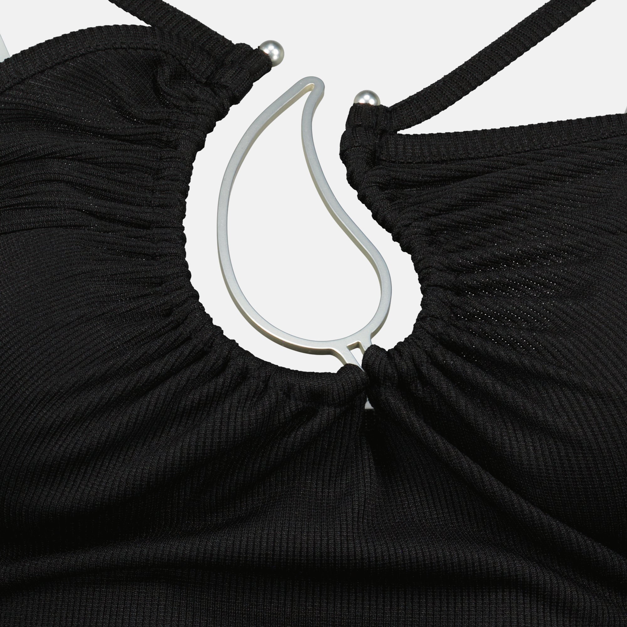 black paisley top, Christopher Esber, asymmetrical straps, natural stone pendant, slim fit