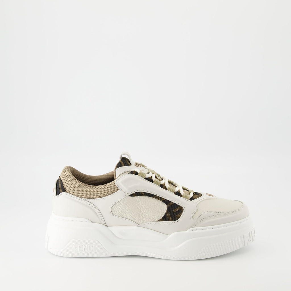 Fendi sneakers, beige sneakers, leather sneakers, FF motif, designer footwear