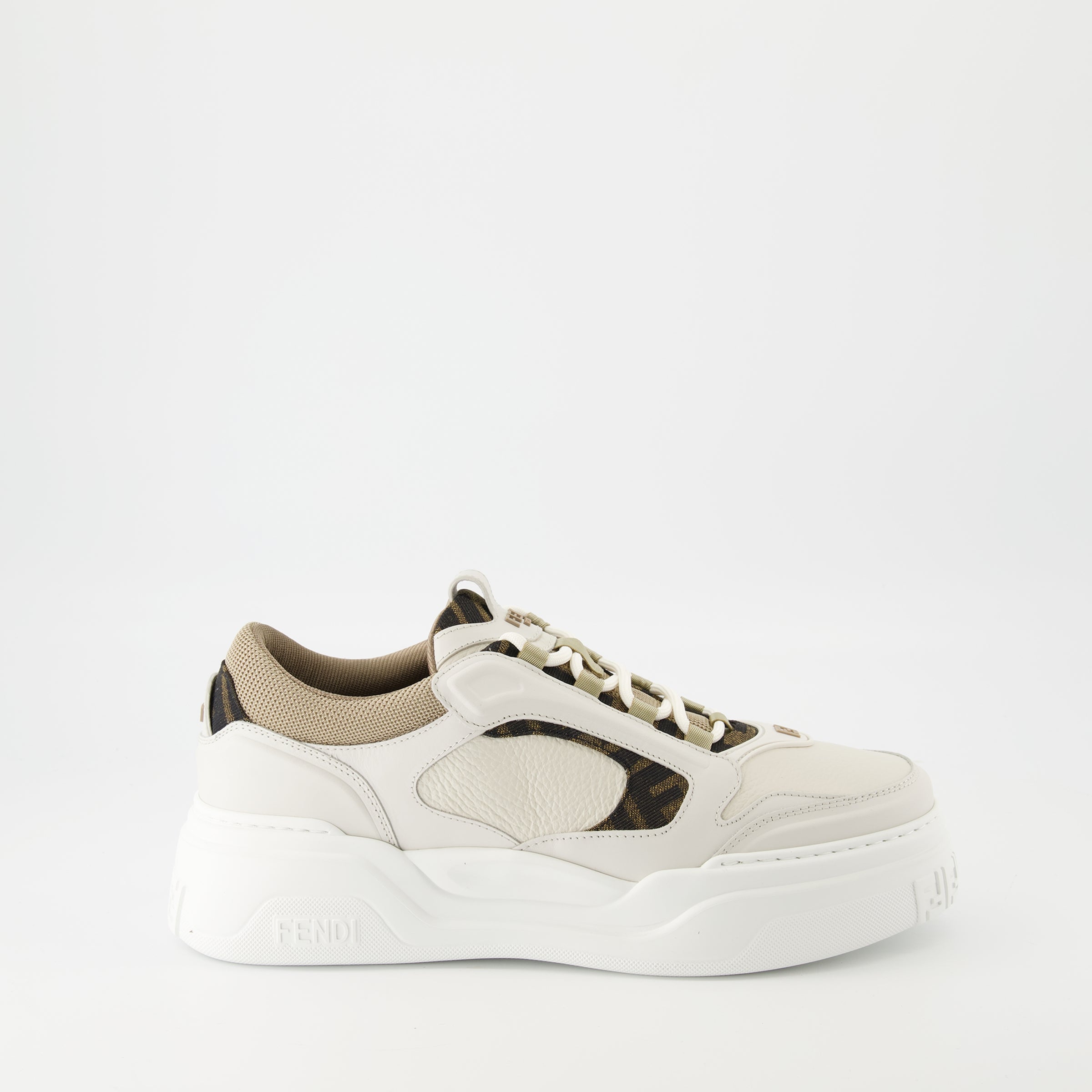 Fendi sneakers, beige sneakers, leather sneakers, FF motif, designer footwear