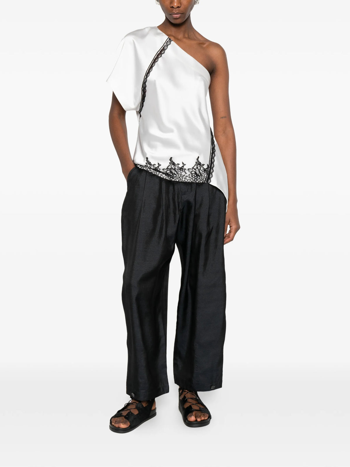Image of Asymmetrical Satin Top White by Iro for Women - Season Spring-Summer 2026 - Model View 1