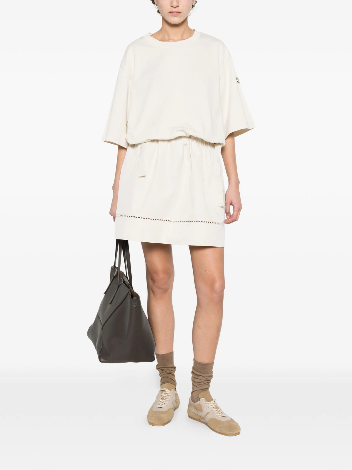 Image of Beige Cotton Dress by Moncler for Women - Season Spring-Summer 2026 - Model View 1