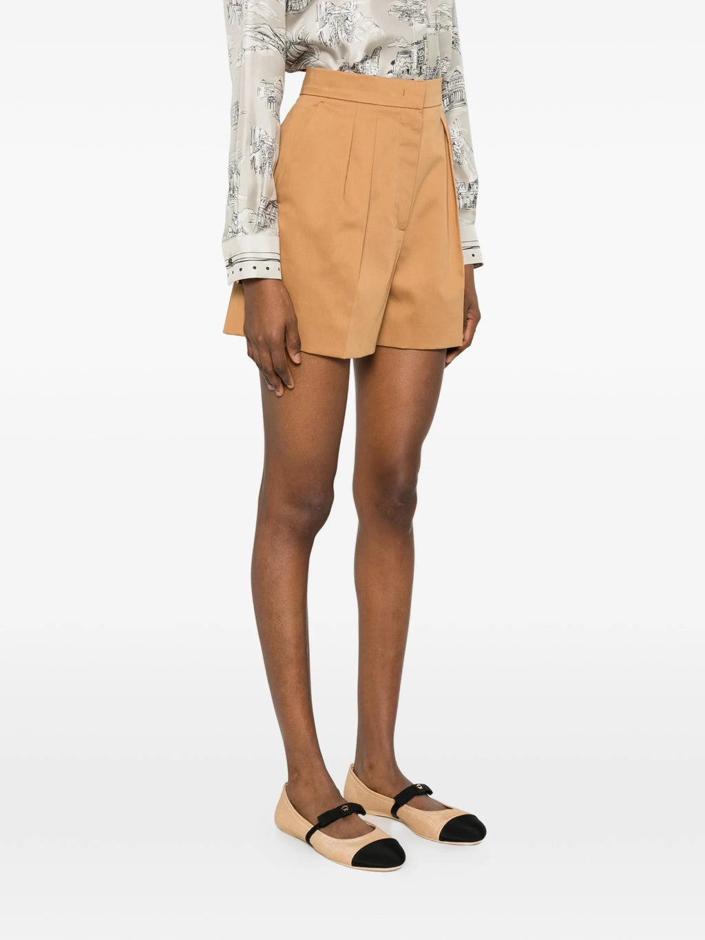 Image of Brown Satin Cotton Shorts by Max Mara for Women - Season Spring-Summer 2026 - Model View 2