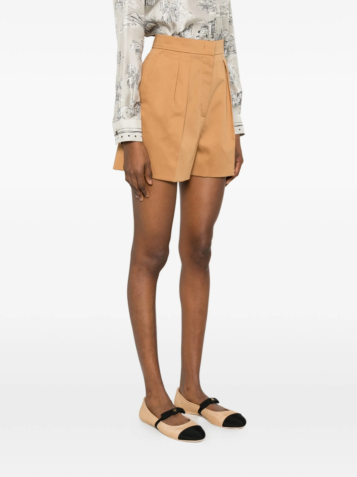 Image of Brown Satin Cotton Shorts by Max Mara for Women - Season Spring-Summer 2026 - Model View 2