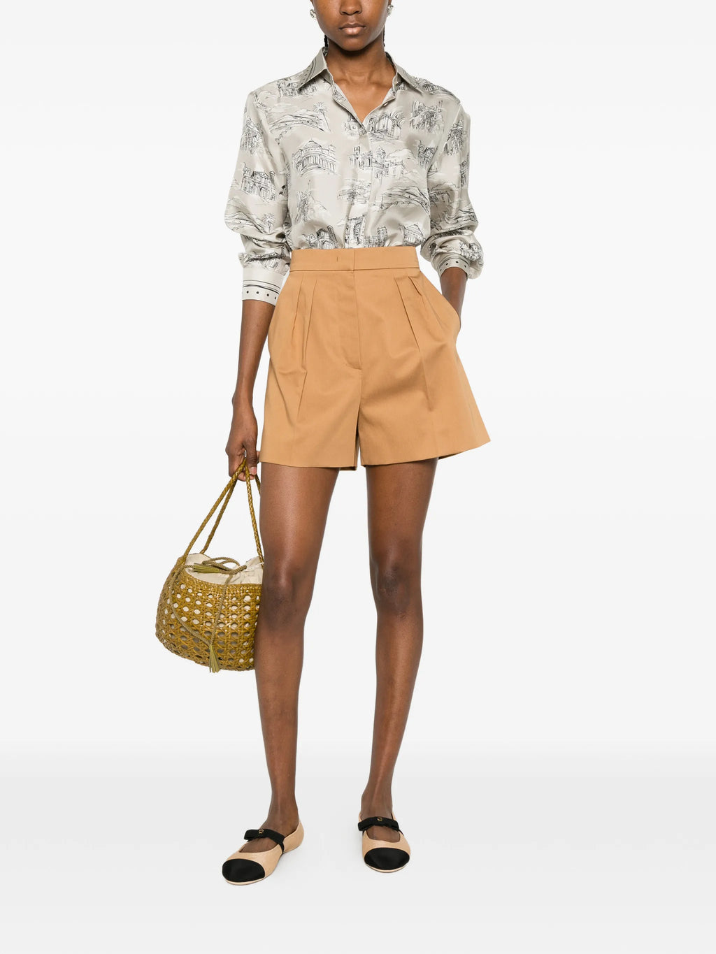 Image of Brown Satin Cotton Shorts by Max Mara for Women - Season Spring-Summer 2026 - Model View 1