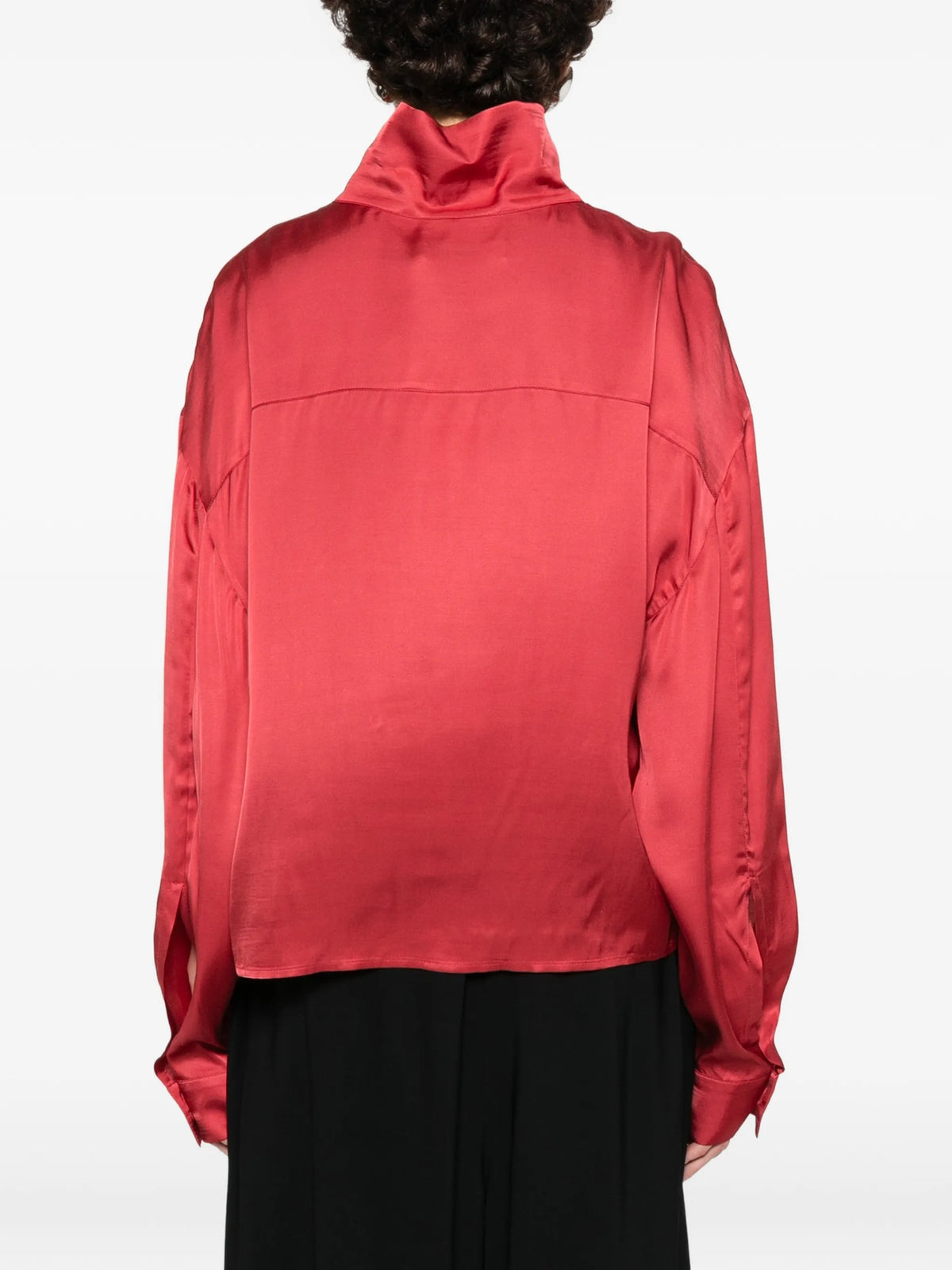 Image of Fluid Satin Effect Shirt Red by Iro for Women - Season Spring-Summer 2026 - Model View 3